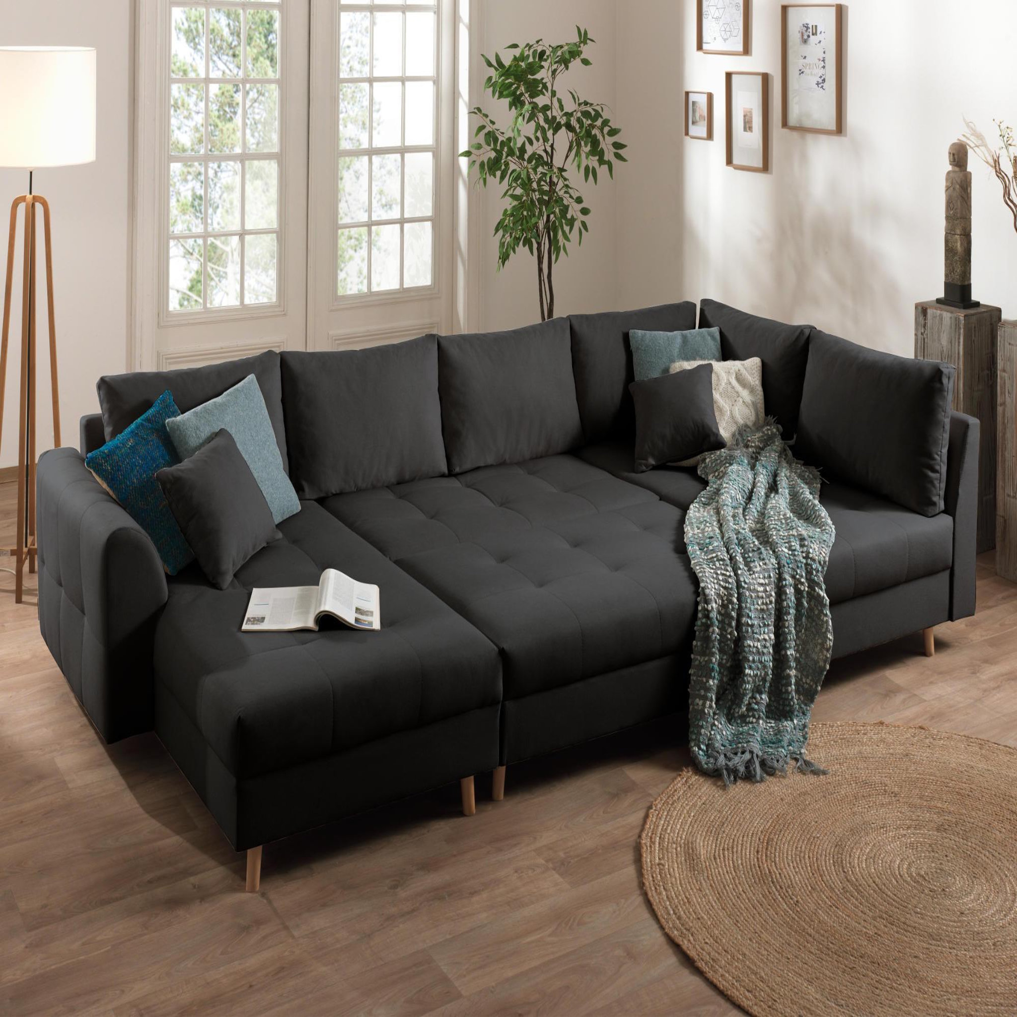 Voir la diapositive 3 : LISA DESIGN Rune - canapé panoramique - avec pouf d'appoint - 7 places - style scandinave - droit