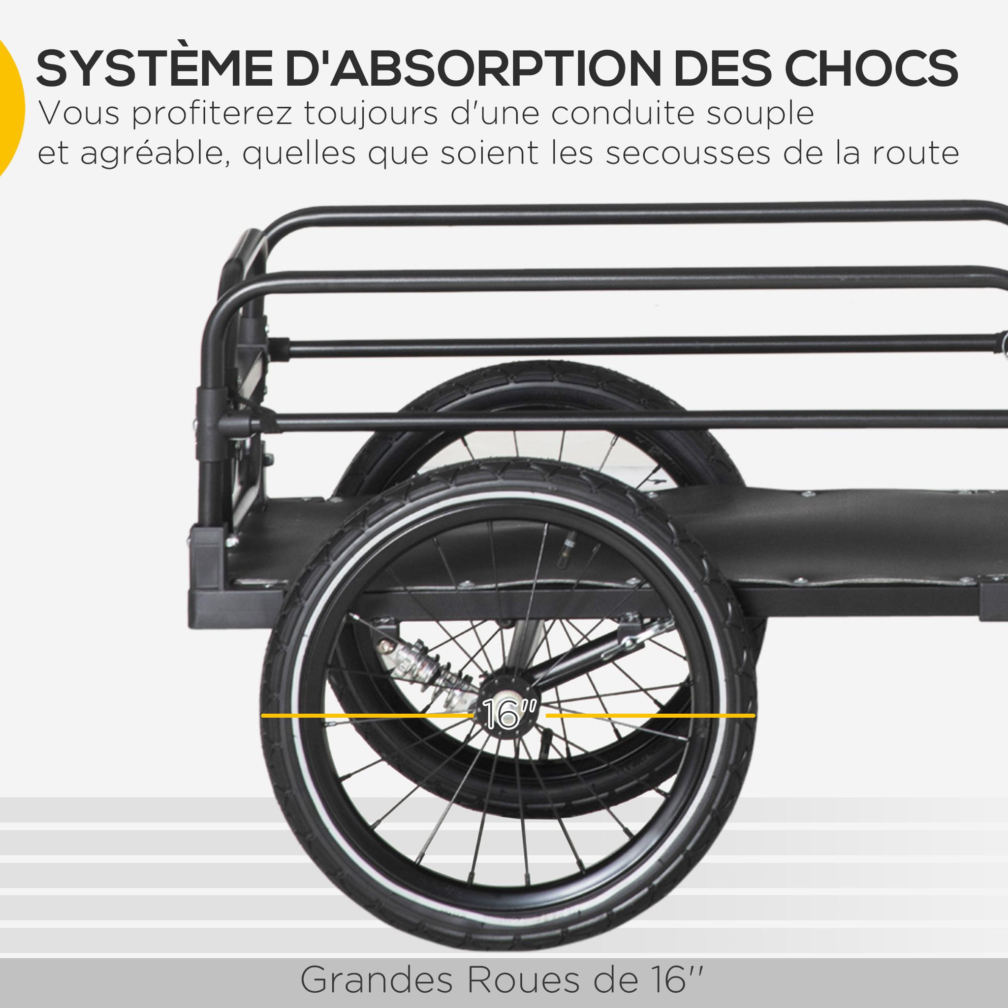 Voir la diapositive 4 : HOMCOM Remorque vélo remorque de transport pour vélo pliable 125l x 64l x 53,5h cm barre d'attelage universelle acier noir