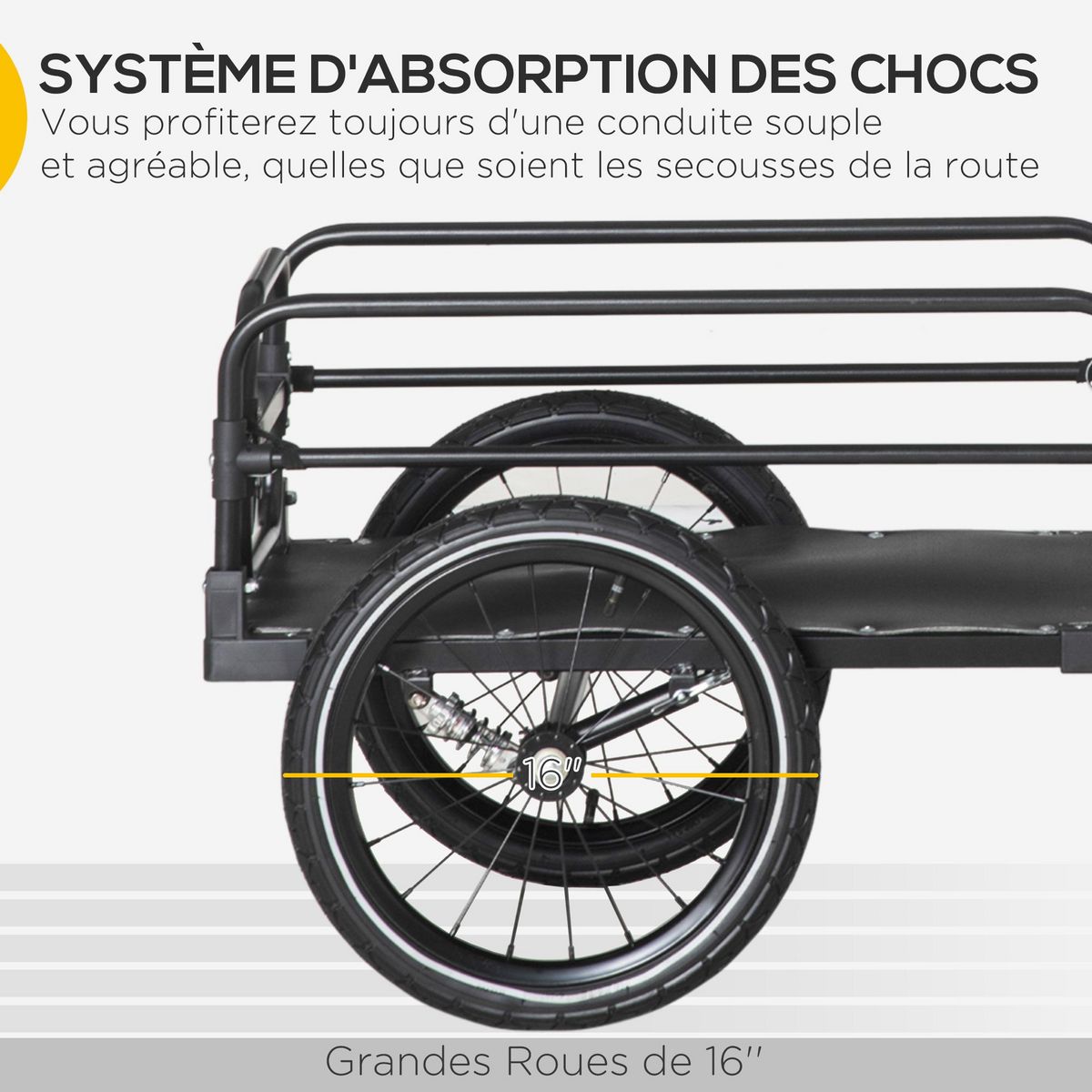 HOMCOM Remorque vélo remorque de transport pour vélo pliable 125L x 64l x 53,5H cm barre d'attelage universelle acier noir