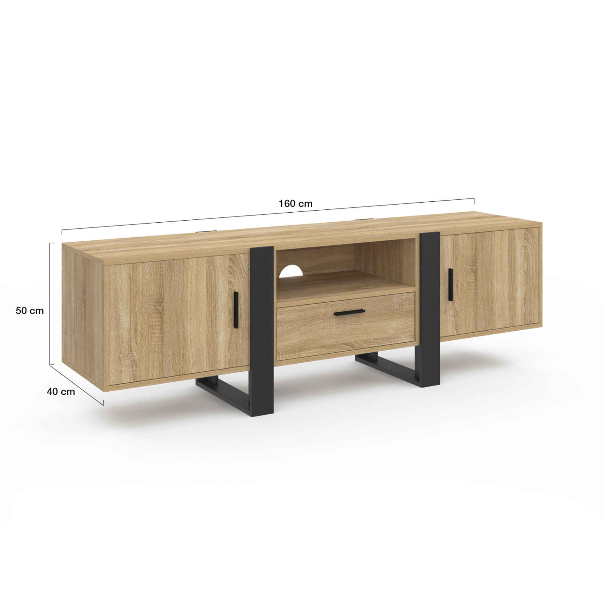 Voir la diapositive 5 : ID MARKET Meuble tv 160 cm phoenix avec rangements bois et noir