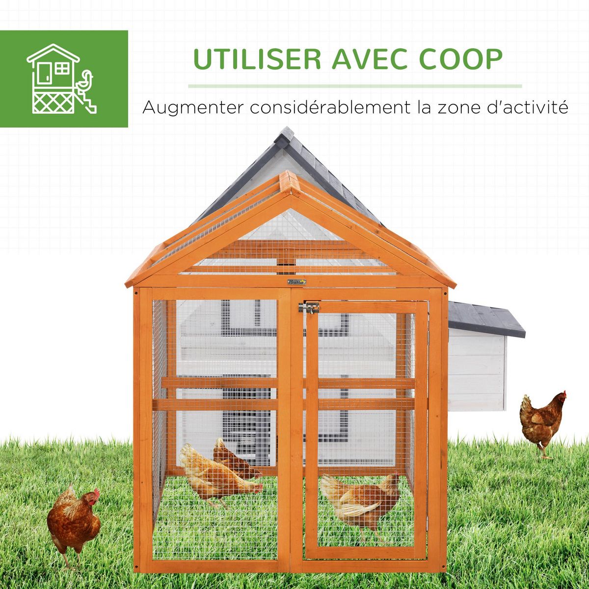 PAWHUT Enclos poulailler parc grillagé dim. 140L x 88,5l x 106H cm - bois de sapin pré-huilé