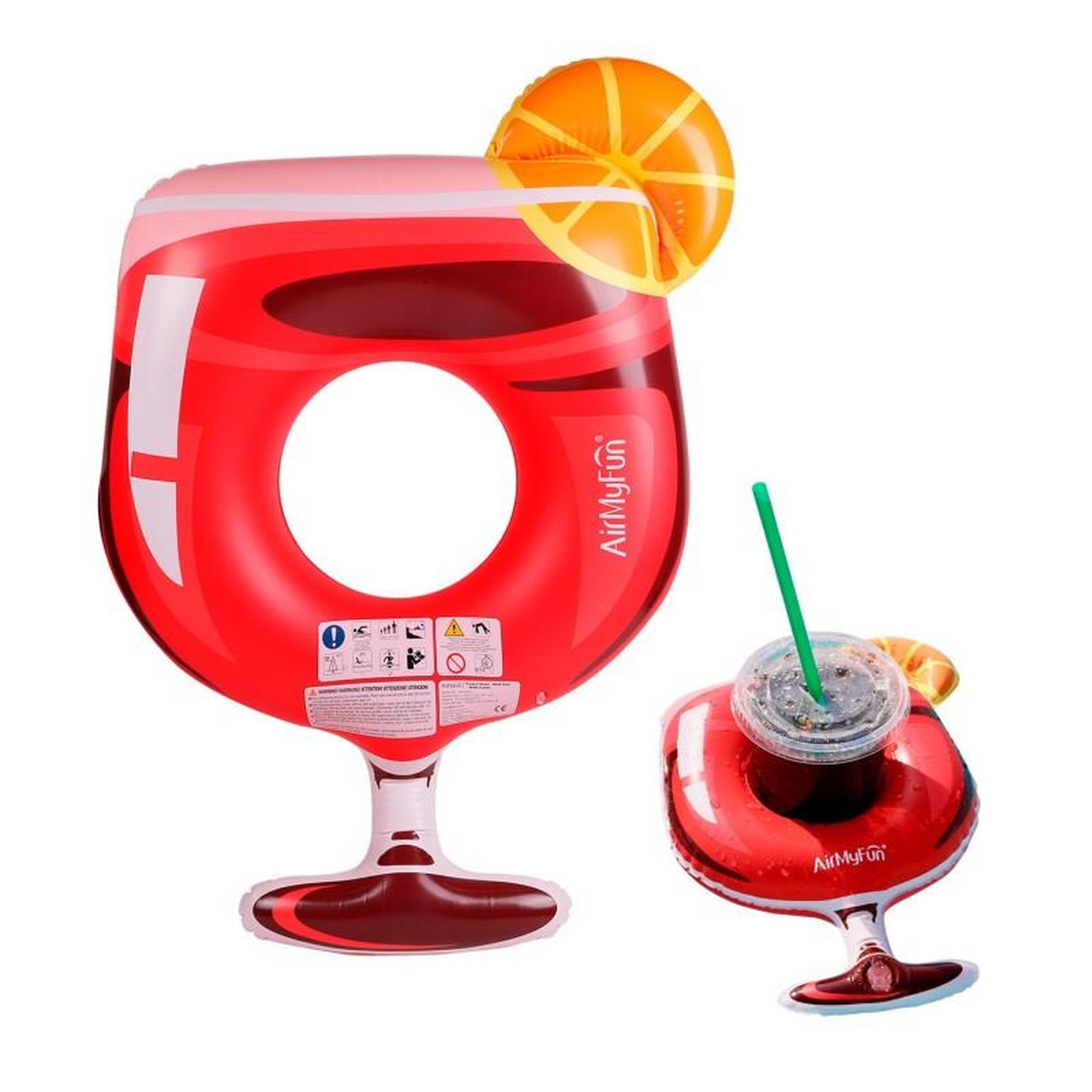 AIRMYFUN Bouée Gonflable XXL et Porte Boisson Gonflable pour Piscine & Plage - Pack Evasion Cocktail passion