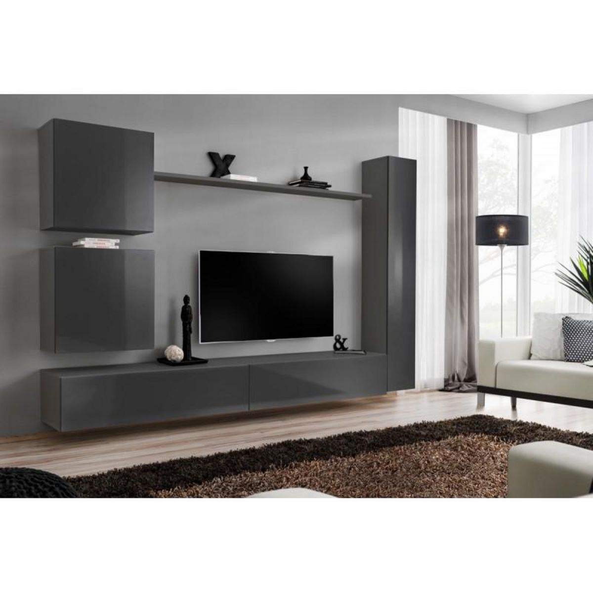 Paris Prix Meuble TV Mural Design  Switch VIII  280cm Gris
