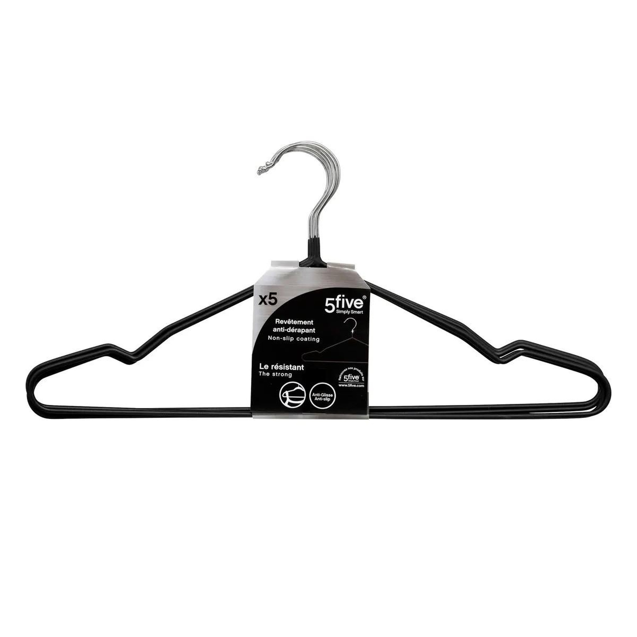 FIVE Lot de 5 cintres antidérapants  mat  40cm noir