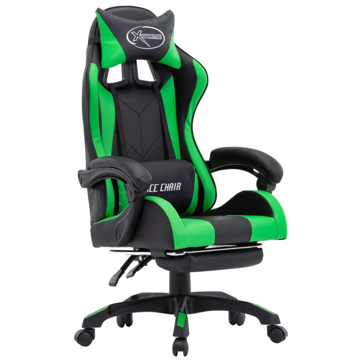 VIDAXL Fauteuil de jeux video avec repose-pied Vert et noir Similicuir
