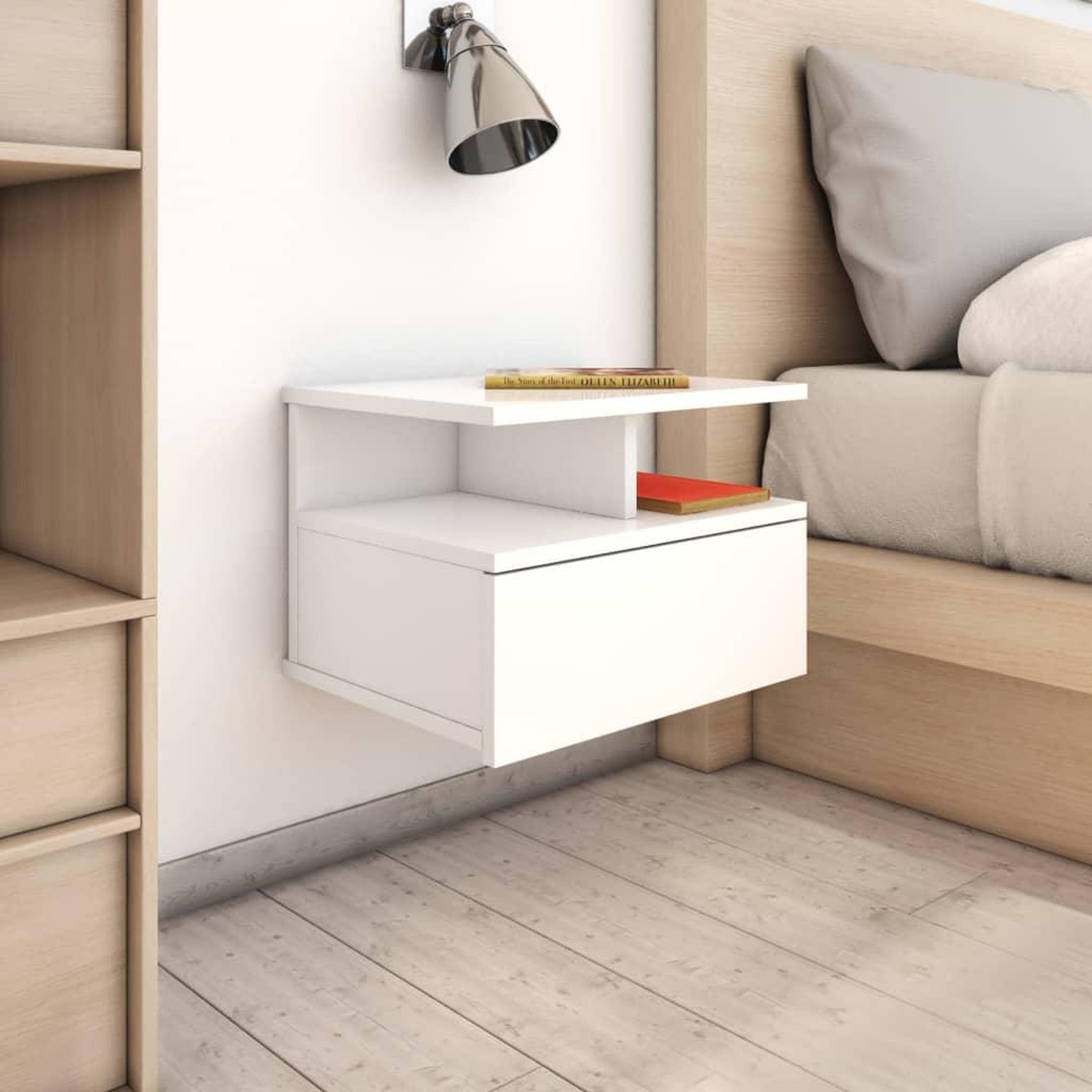 Voir la diapositive 1 : VIDAXL Table de chevet flottante Blanc brillant Bois d'ingenierie