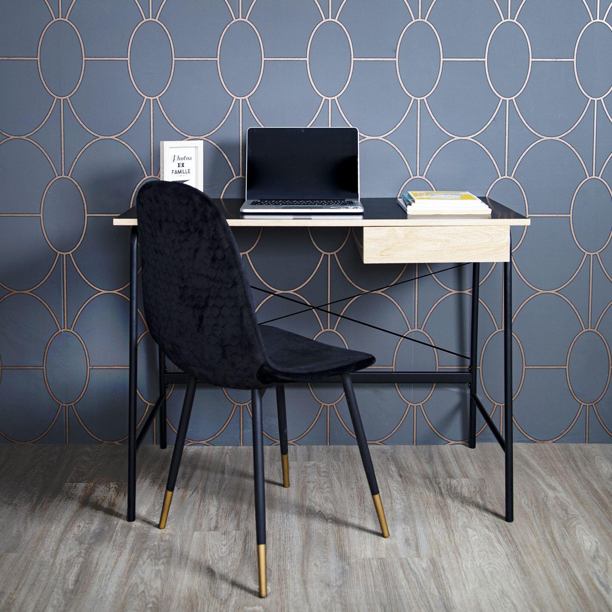 Voir la diapositive 2 : The Home Deco Factory Bureau industriel en bois et métal - l.100 x h.75 cm - noir
