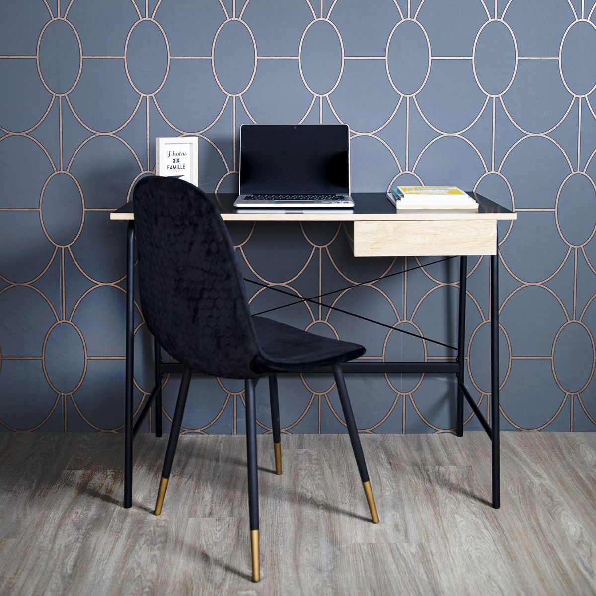 The Home Deco Factory Bureau industriel en bois et métal - L.100 x H.75 cm - Noir