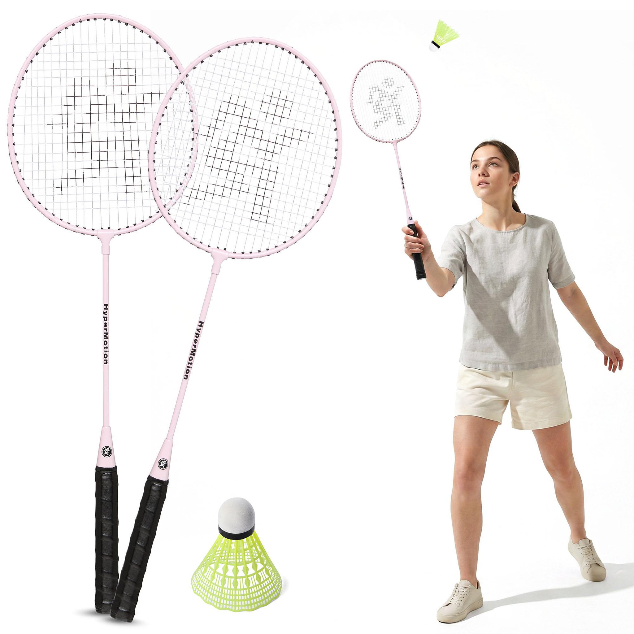 HYPERMOTION Ensemble de Badminton HyperMotion, Set de 2 raquettes en acier et volant