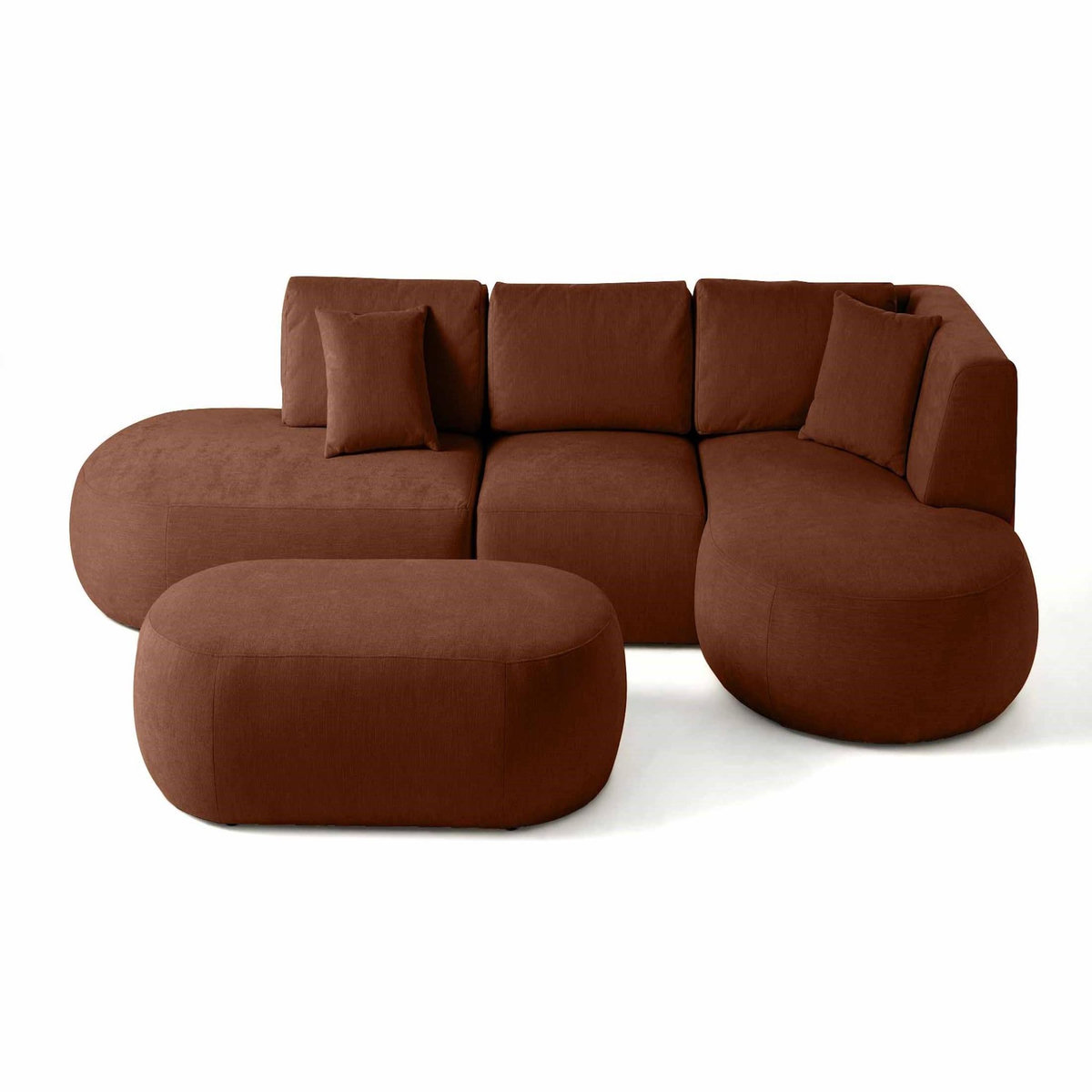 LISA DESIGN Santorini - canapé modulable d'angle droit + pouf - 5 places - en tissu texturé