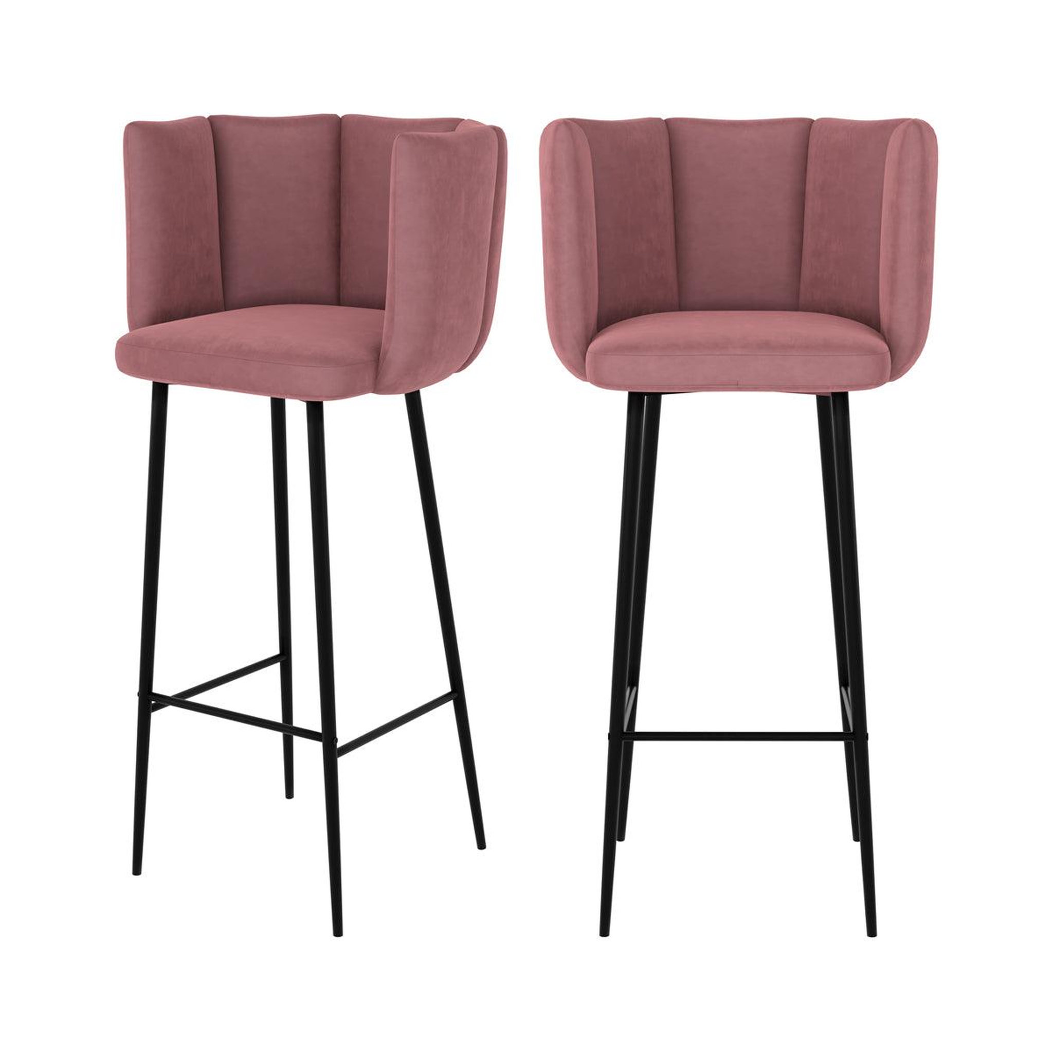 MAISON PAVANE Lot de 2 chaises de bar en velours rose 75 cm-Rosy