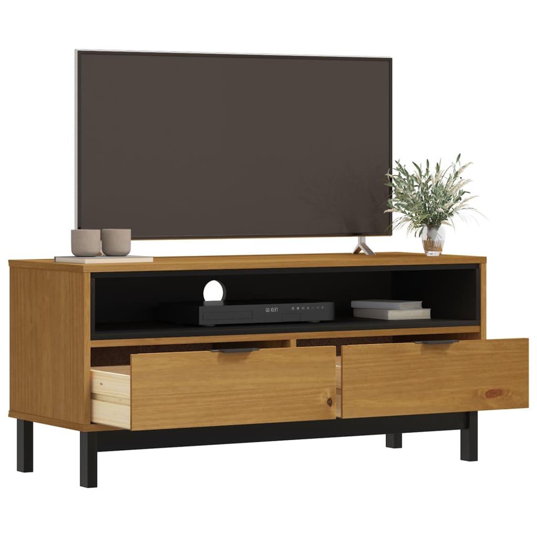 Voir la diapositive 3 : VIDAXL Meuble tv flam 110x40x50 cm bois massif de pin