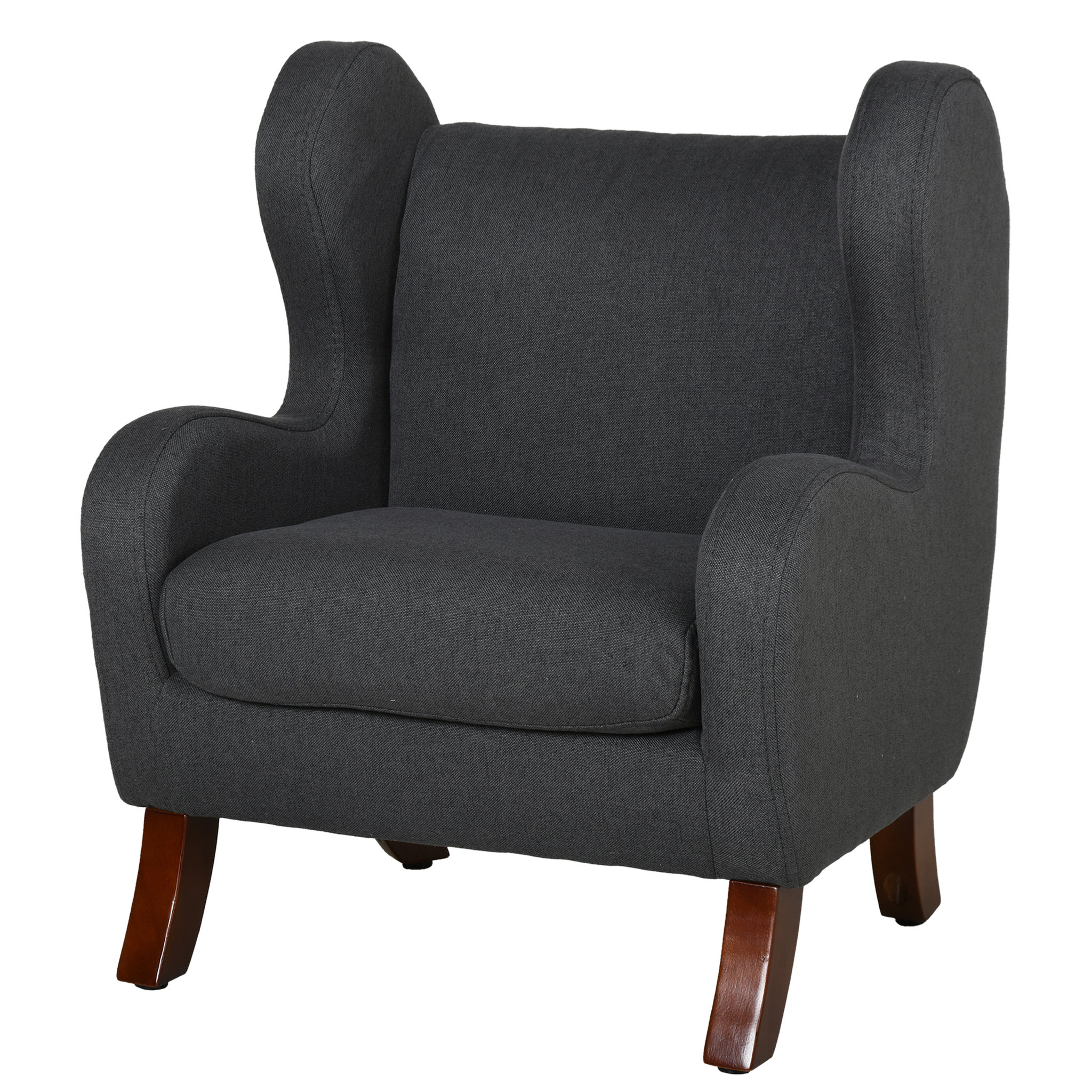 Voir la diapositive 1 : HOMCOM Fauteuil enfant oreilles grand confort accoudoirs assise dossier garnissage mousse haute densité piètement bois hévéa verni lin gris