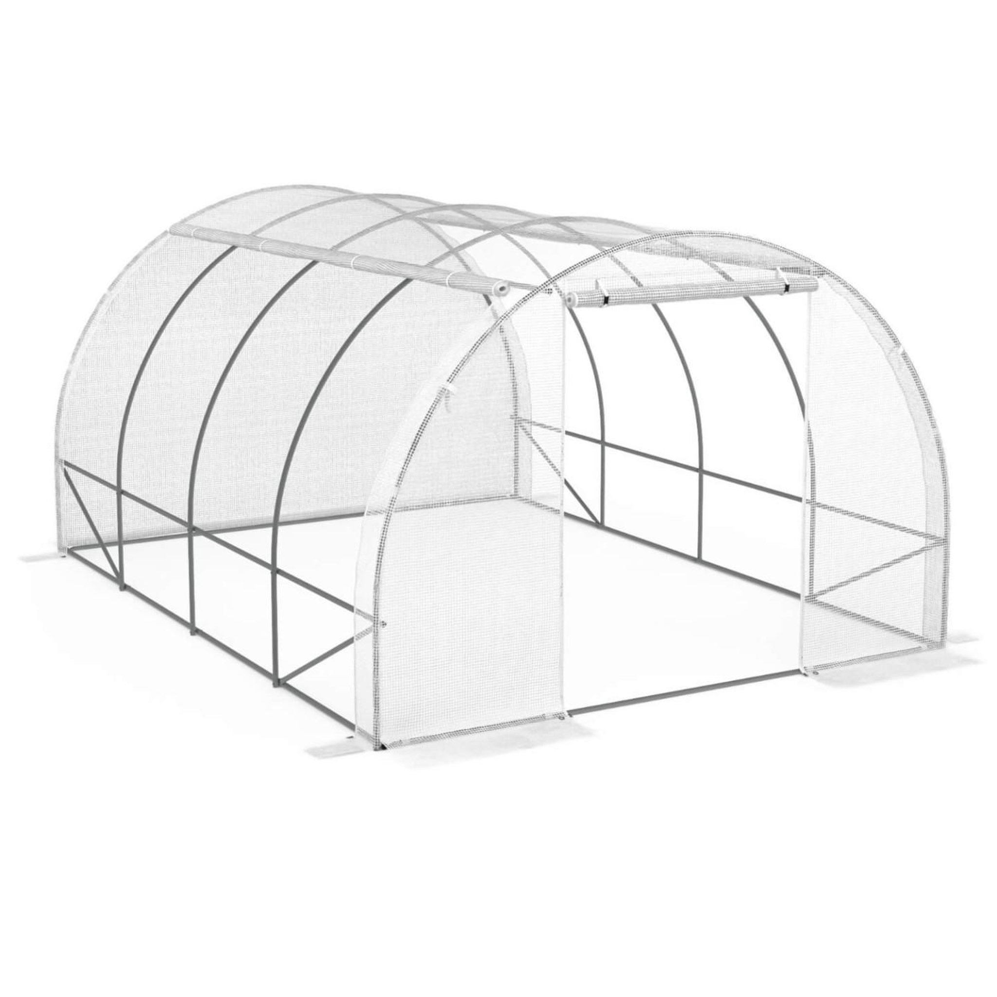 Voir la diapositive 5 : ID MARKET Serre de jardin tunnel 12m² 4 x 3 x 2 m acier galvanisé + bâche anti-uv avec porte et fenêtres zebra blanches toutes saisons