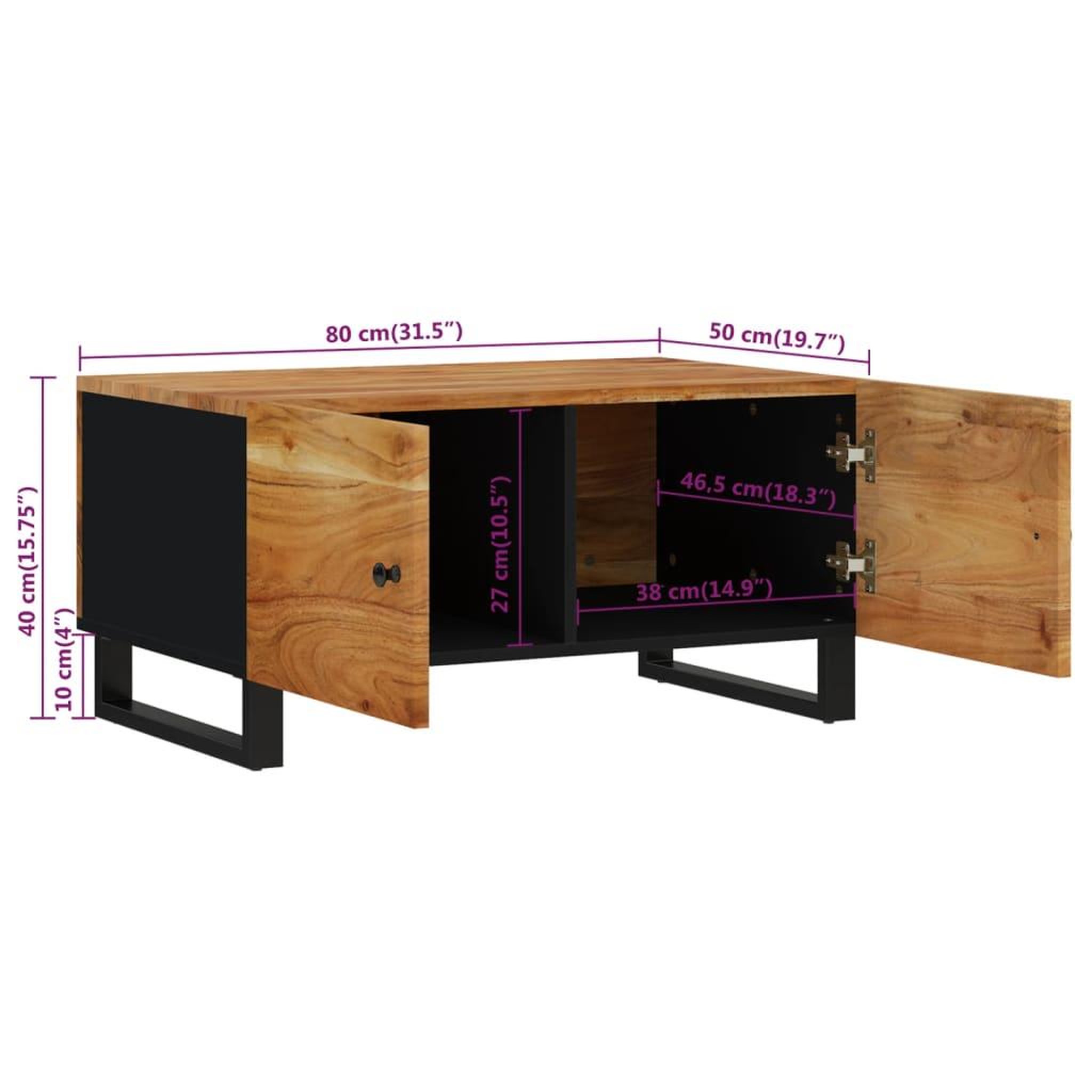 Voir la diapositive 6 : VIDAXL Table basse 80x50x40 cm Bois d'acacia solide et d'ingenierie