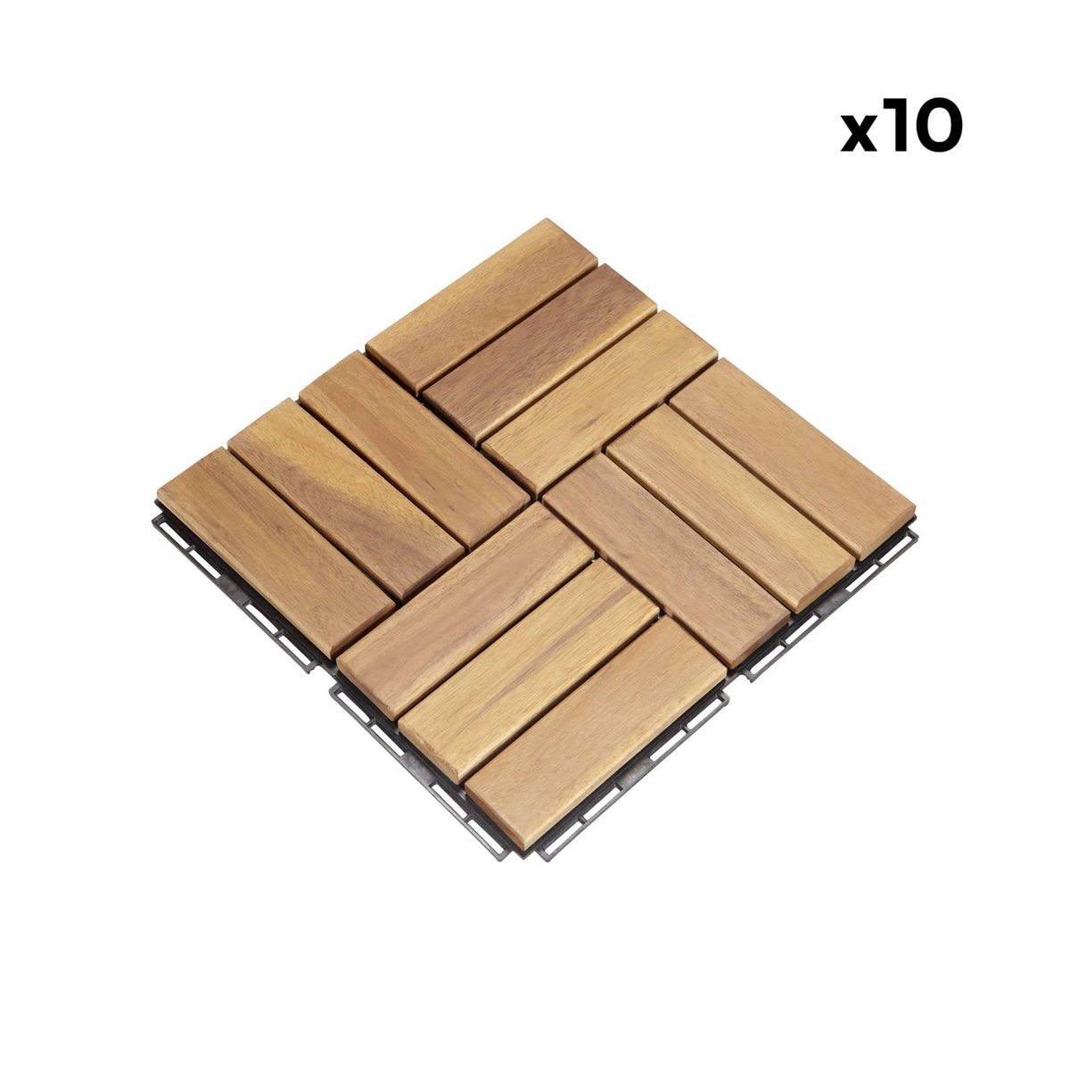 SWEEEK Dalles de terrasses 30 x 30cm en bois d'acacia, motif carré, clipsables