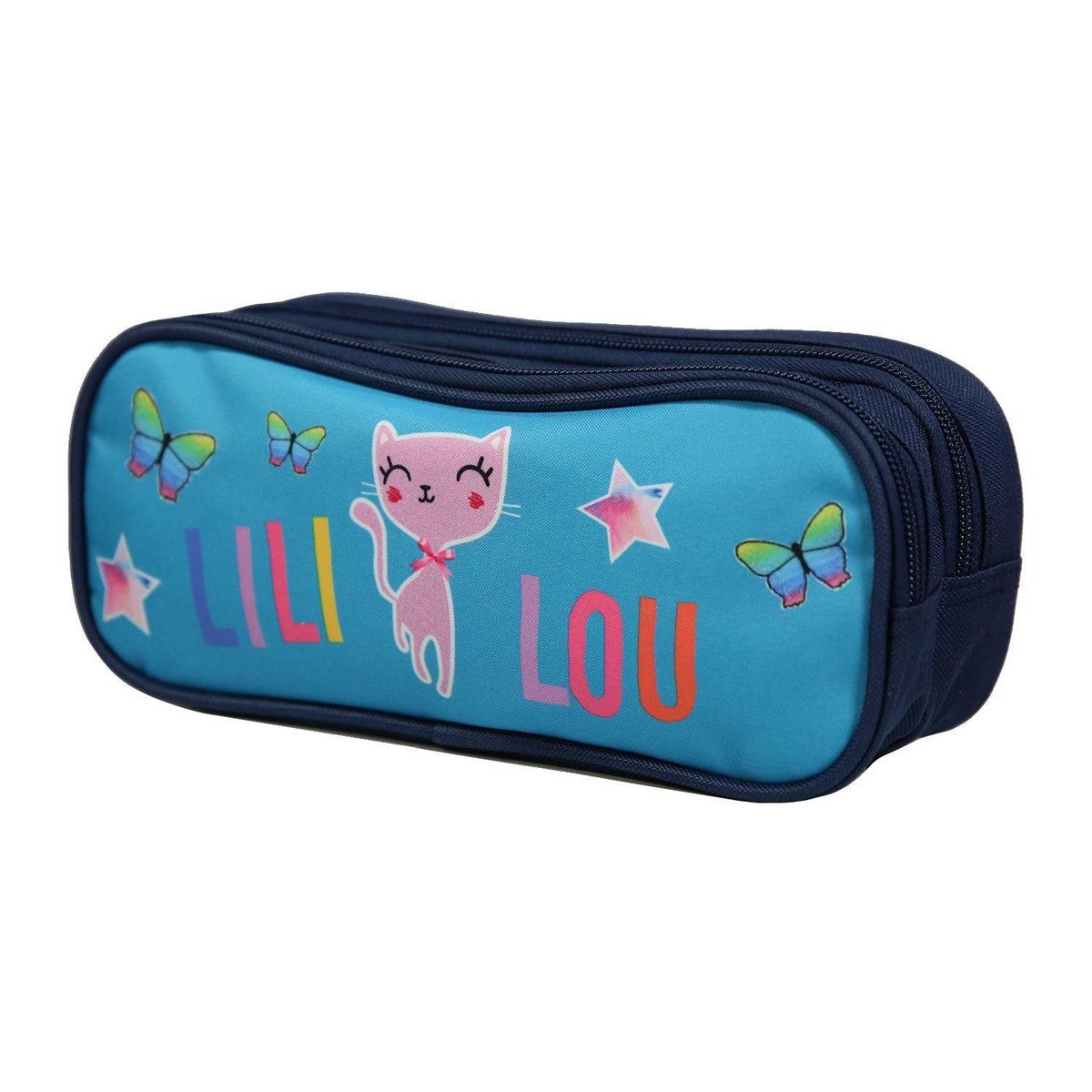Bagtrotter Trousse scolaire 2 compartiments Lili Lou Chat Bleue Bagtrotter