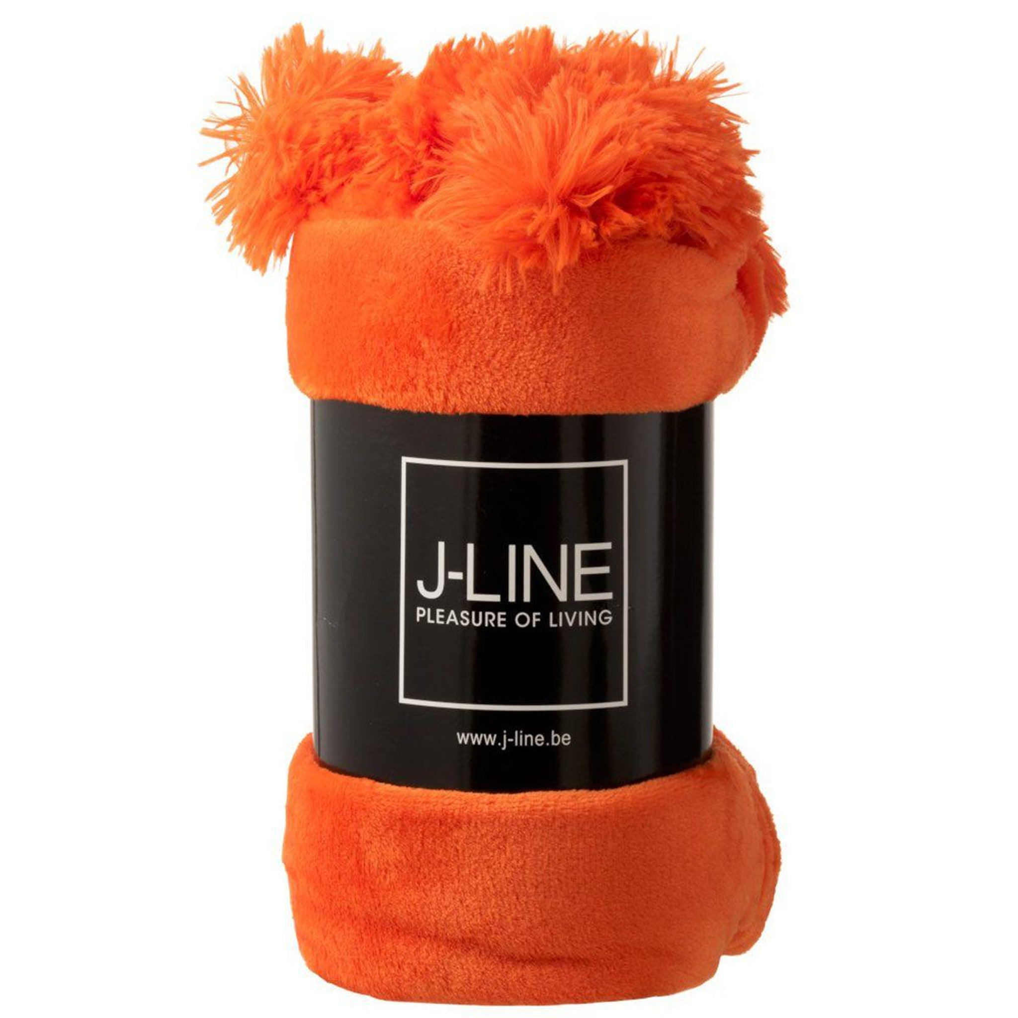 Voir la diapositive 3 : J-LINE Plaid déco à pompons  polyes  130x170cm orange vif