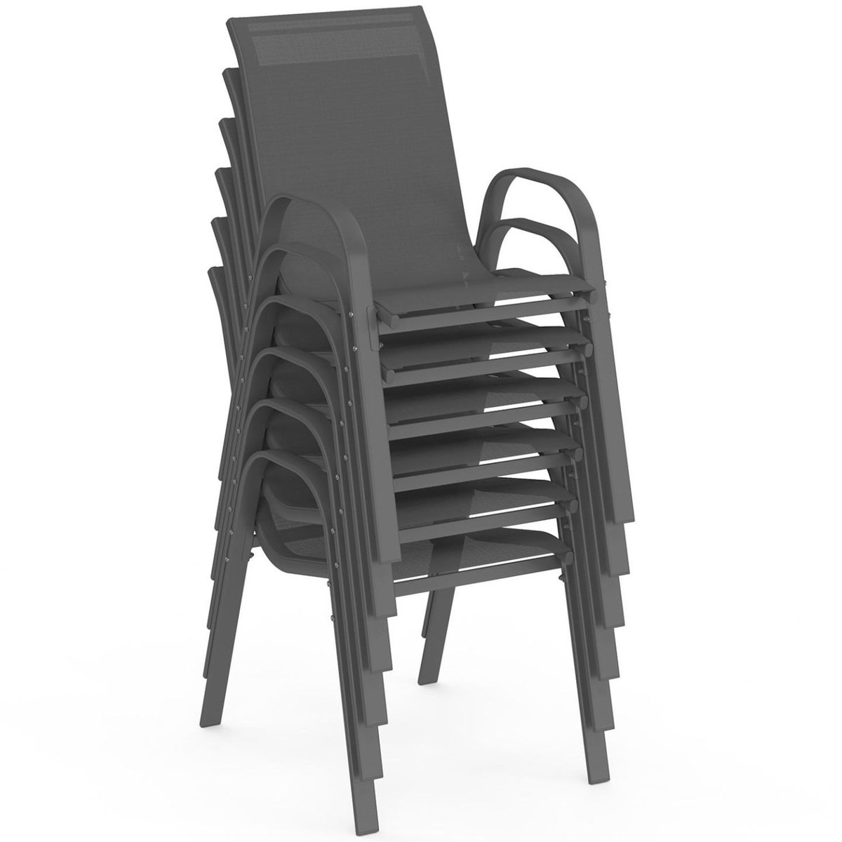 ID MARKET Salon de jardin MADRID table ronde 150 CM et 8 chaises empilables gris anthracite