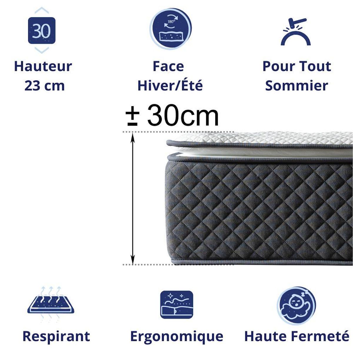 DAGOSTINO HOME Matelas 90x190 - 30cm Epaisseur - Mousse HR Très Ferme | Double Face (Été-Hiver) | Soutien Équilibré, Parfait et Tonique