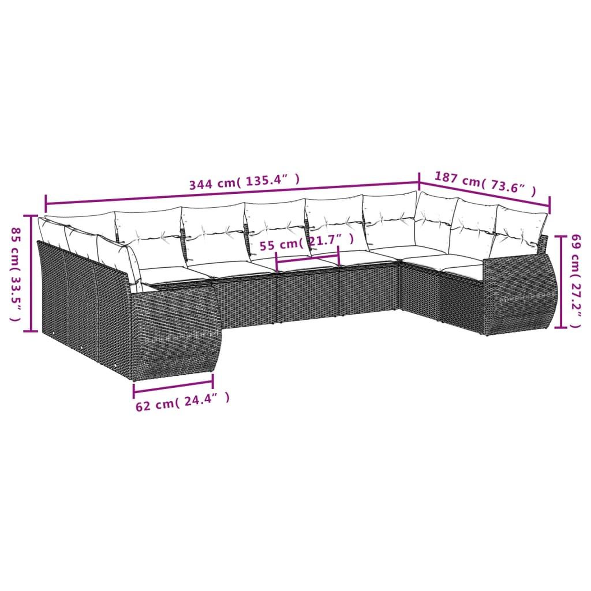 Voir la diapositive 3 : VIDAXL Salon de jardin 11 pcs avec coussins noir resine tressee