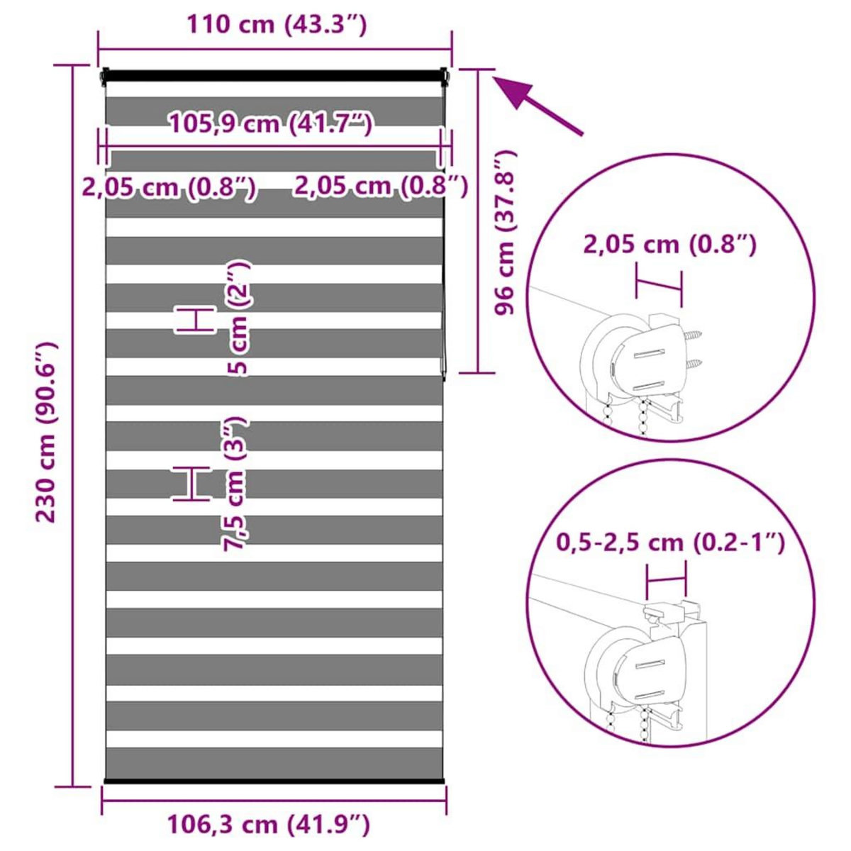 VIDAXL Store zebre noir 110x230 cm largeur du tissu 105,9 cm polyester