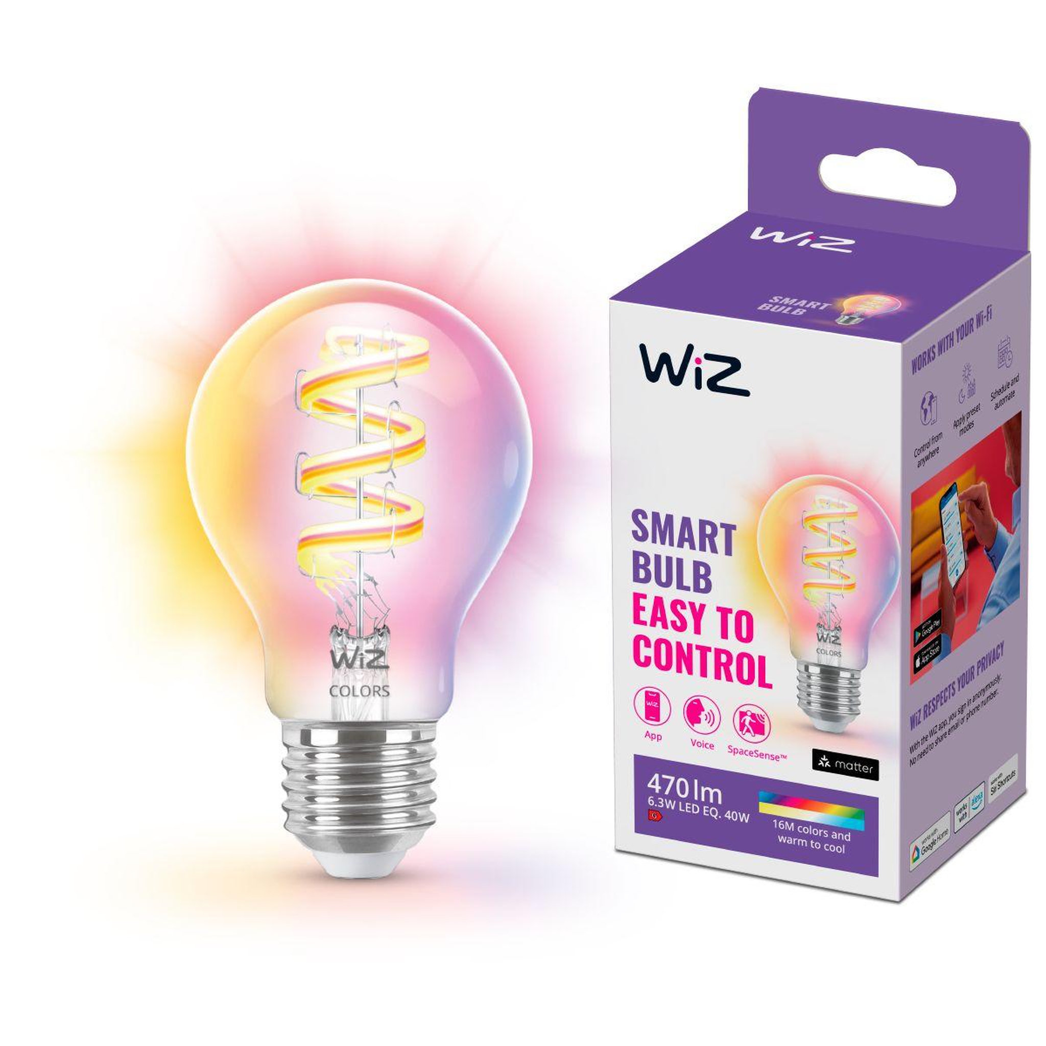 Voir la diapositive 4 : WIZ Ampoule LED connectée Couleur E27 Filament 40W