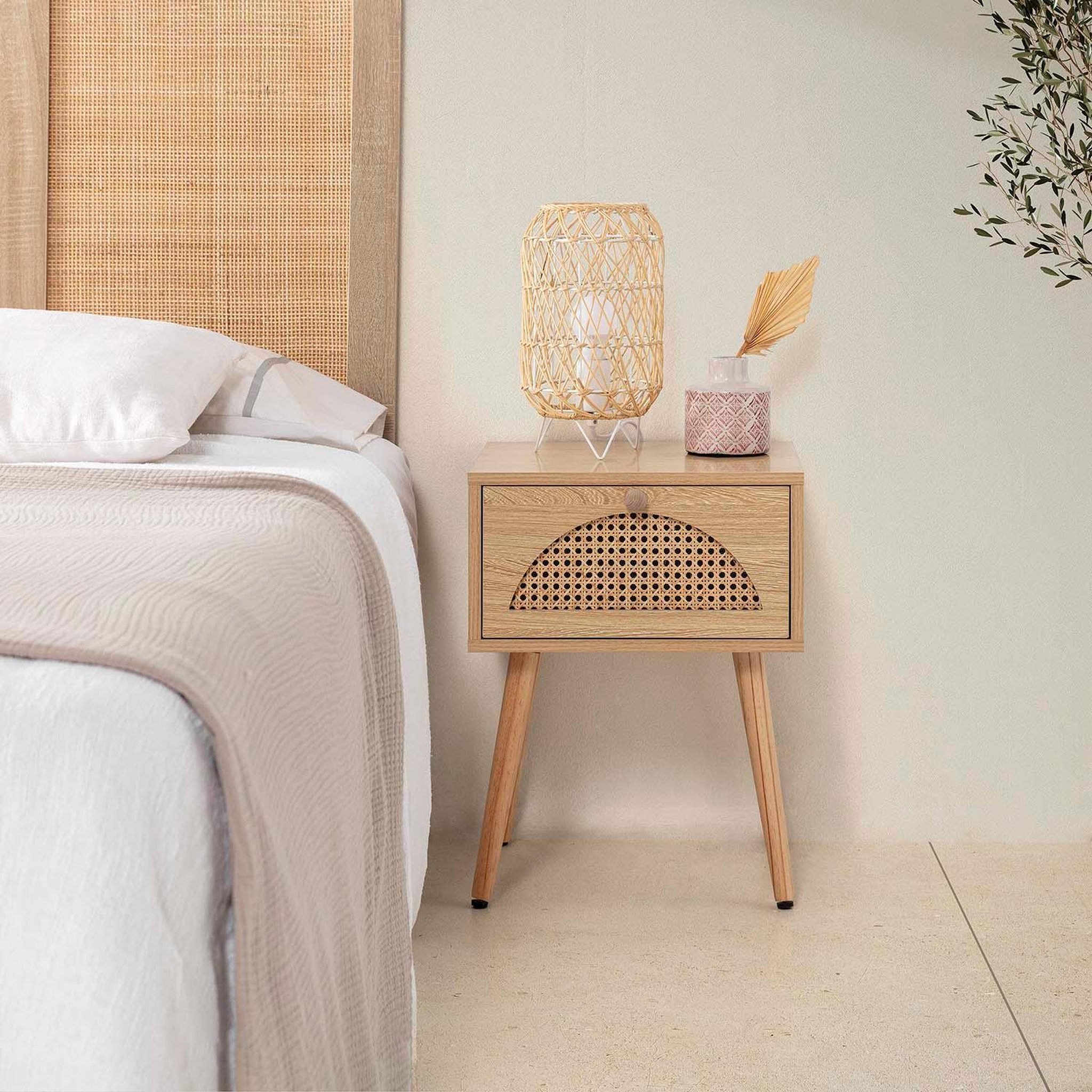 Voir la diapositive 2 : VS VENTA-STOCK Table de chevet Luna 1 tiroir couleur chêne