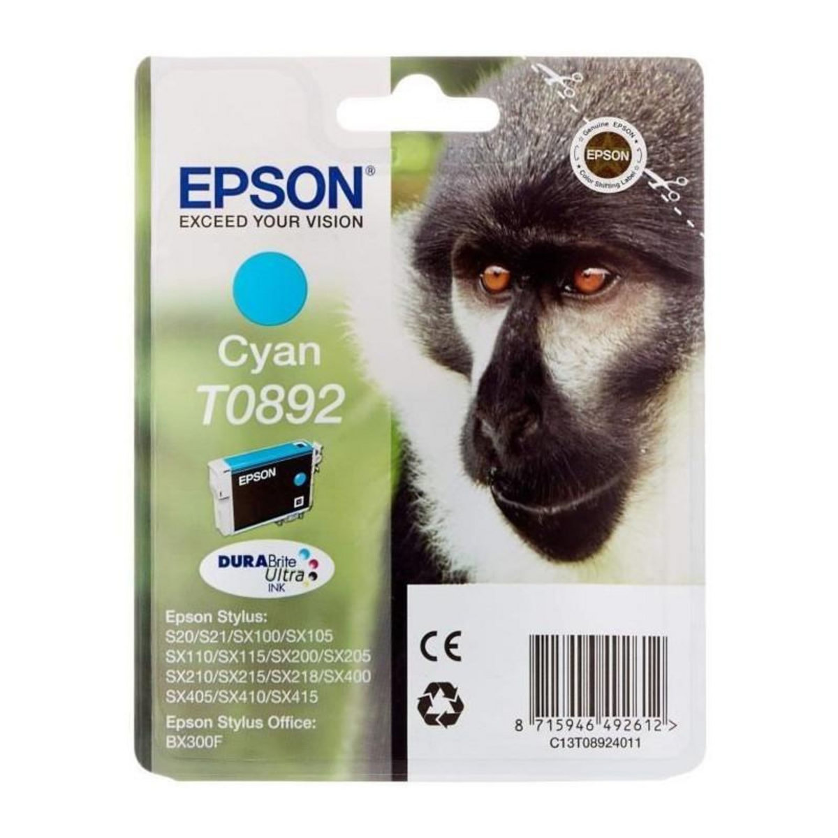 Epson EPSON Cartouche d'encre T0892 Cyan - Singe (C13T08924011)