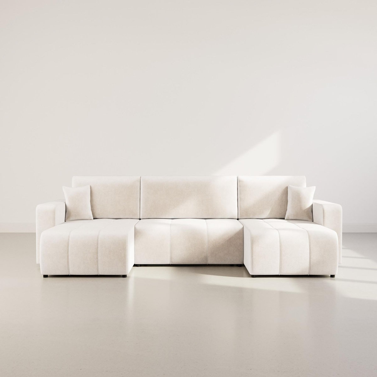 BEST MOBILIER Nicole - canapé panoramique en u 7 places convertible avec coffre en tissu