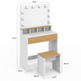 Voir la diapositive 4 : ID MARKET Coiffeuse ZELIA blanc et hêtre miroir LED avec 4 niches, 1 tiroir et tabouret