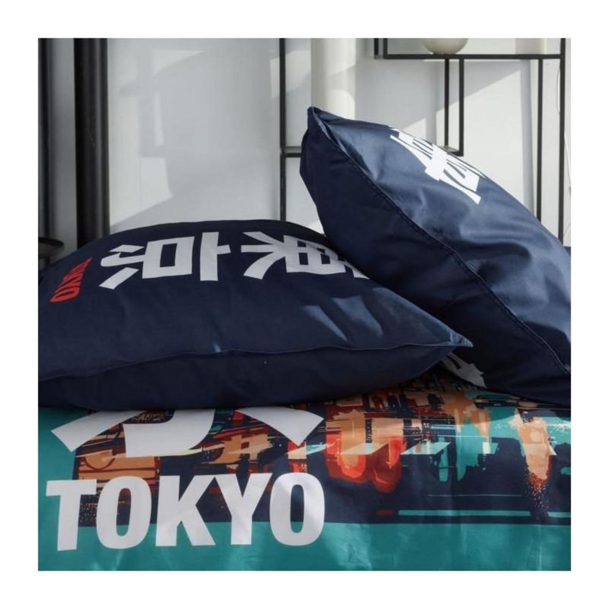 Today Parure de lit - TODAY - JAVA - 2 personnes - 240x220 cm - Coton - Imprimé Tokyo - Turquoise