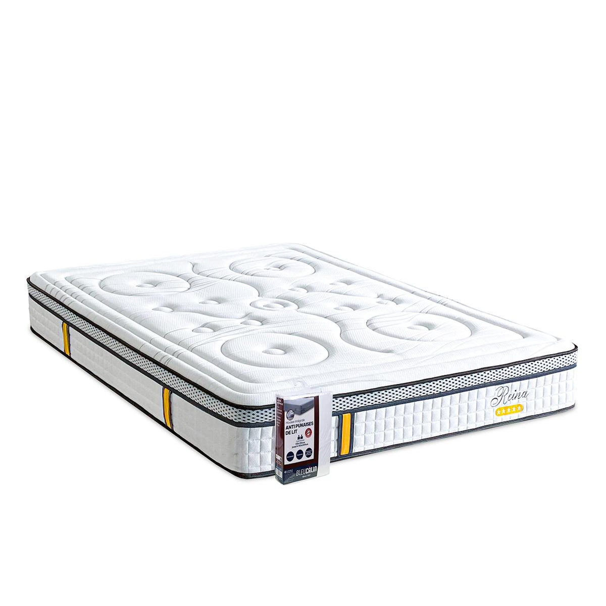 BELLECOUR BELLECOUR LITERIE | Ensemble REINA 2.0 | Matelas Ressorts ensachés + Protège matelas anti punaise