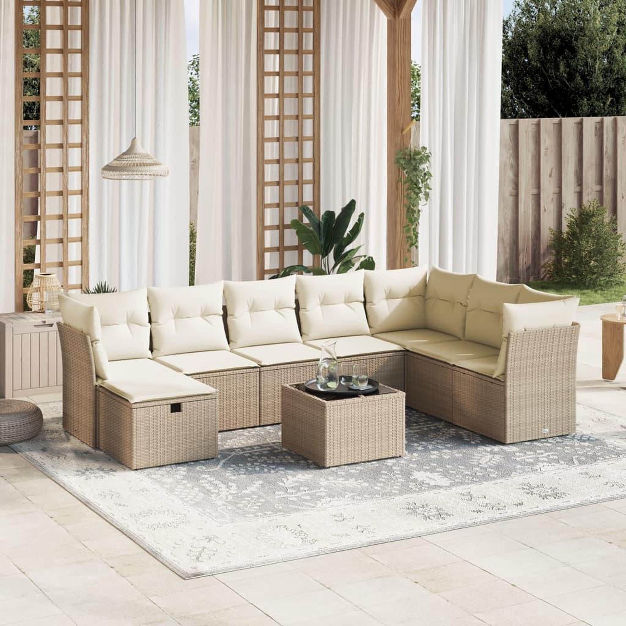 VIDAXL Salon de jardin avec coussins 9 pcs beige resine tressee