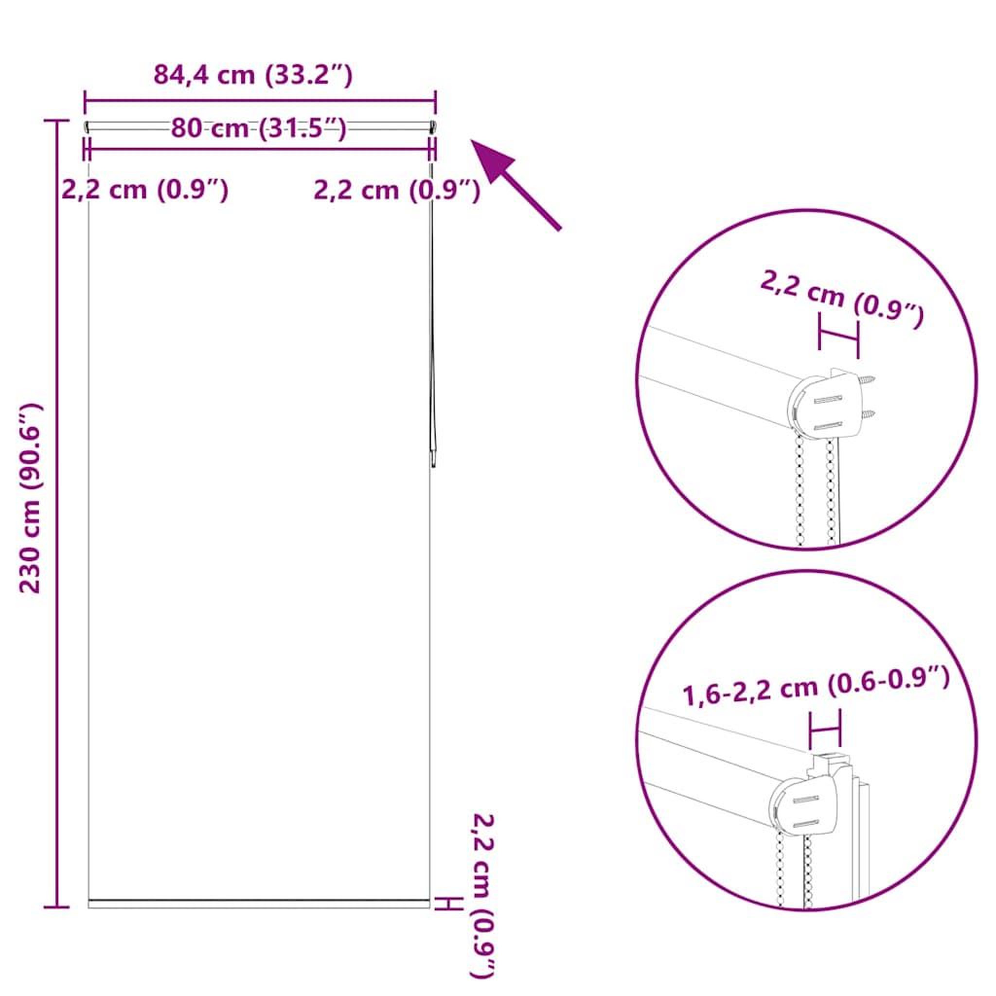 Voir la diapositive 6 : VIDAXL Store enrouleur occultant 84,4 x 230 cm, largeur du tissu 80 cm, noir