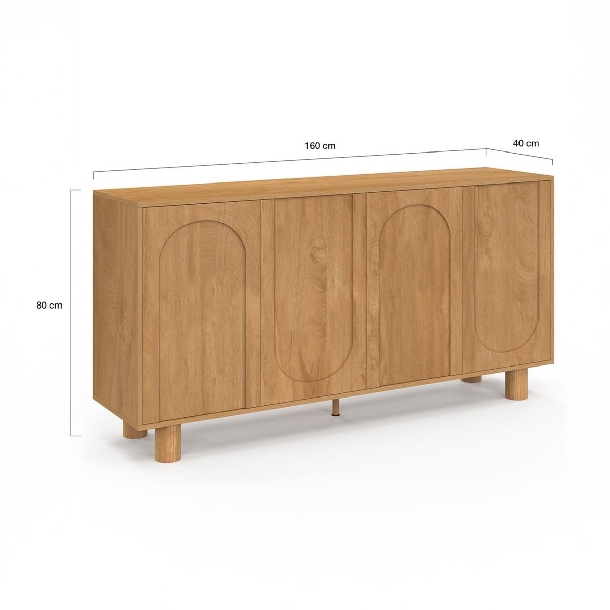 ID MARKET Buffet 160 cm ARCHIE 4 portes design arche bois façon chêne