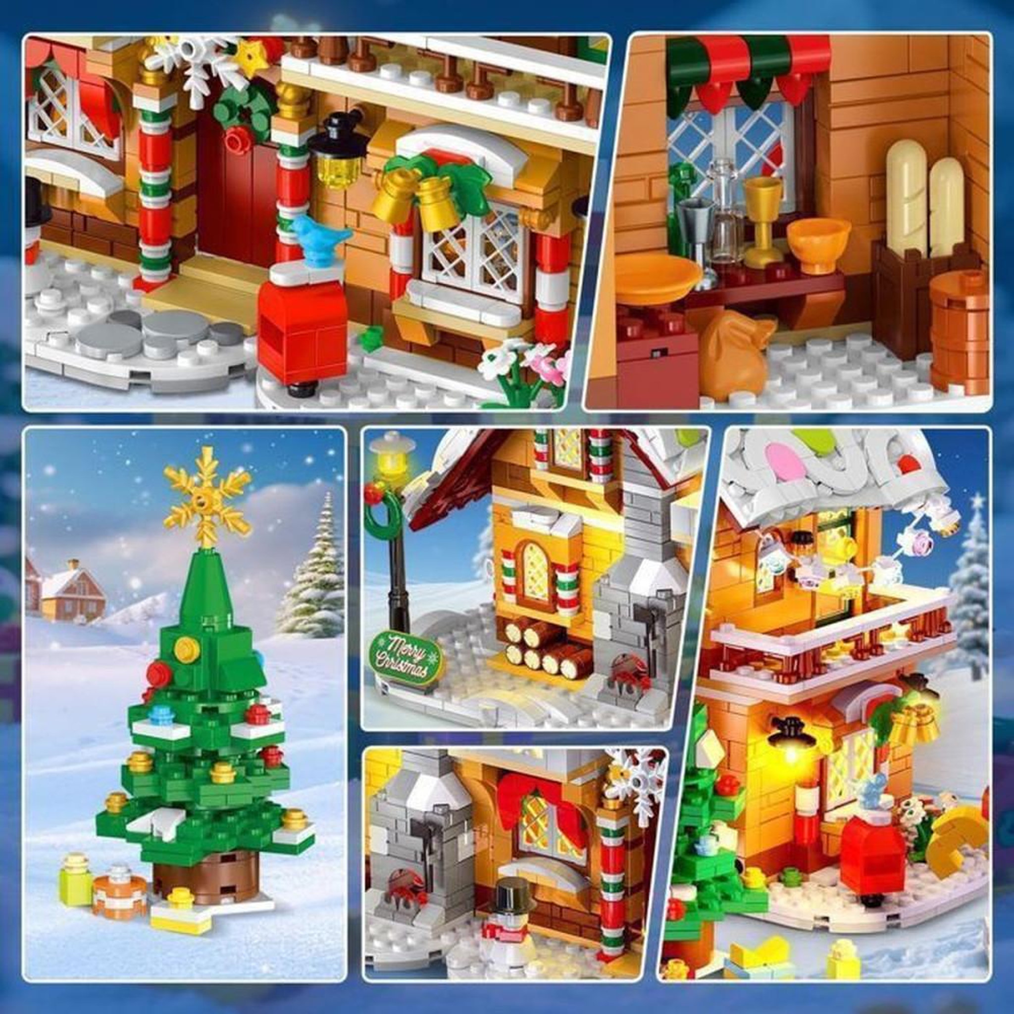 Voir la diapositive 4 : Maison de Noël en briques avec éclairage LED 1421 pièces, 3 modèles, thème pain d'épice, accessoires festifs, à monter soi-même, dès 8 ans