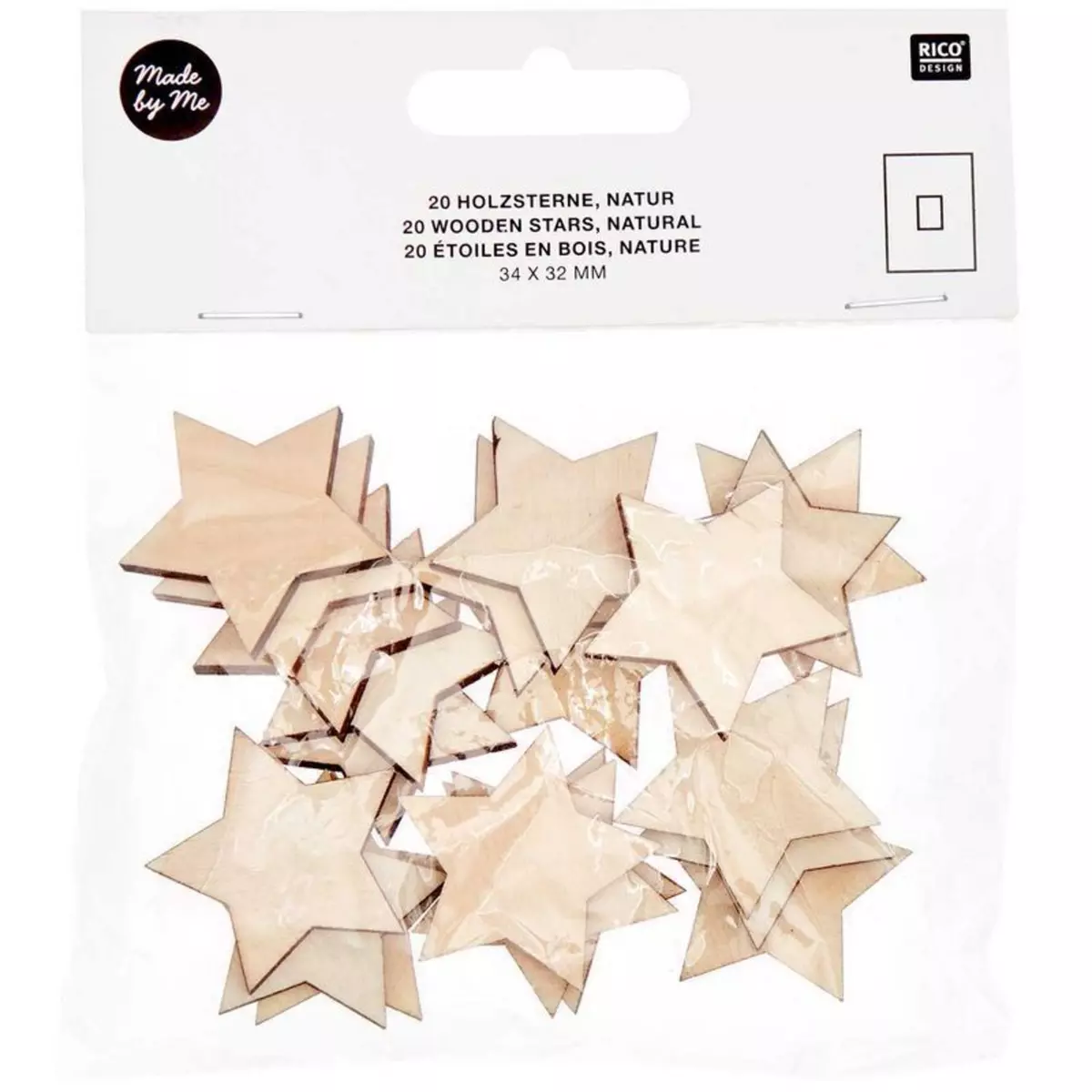 RICO DESIGN 20 étoiles en bois naturel - petit 30 mm