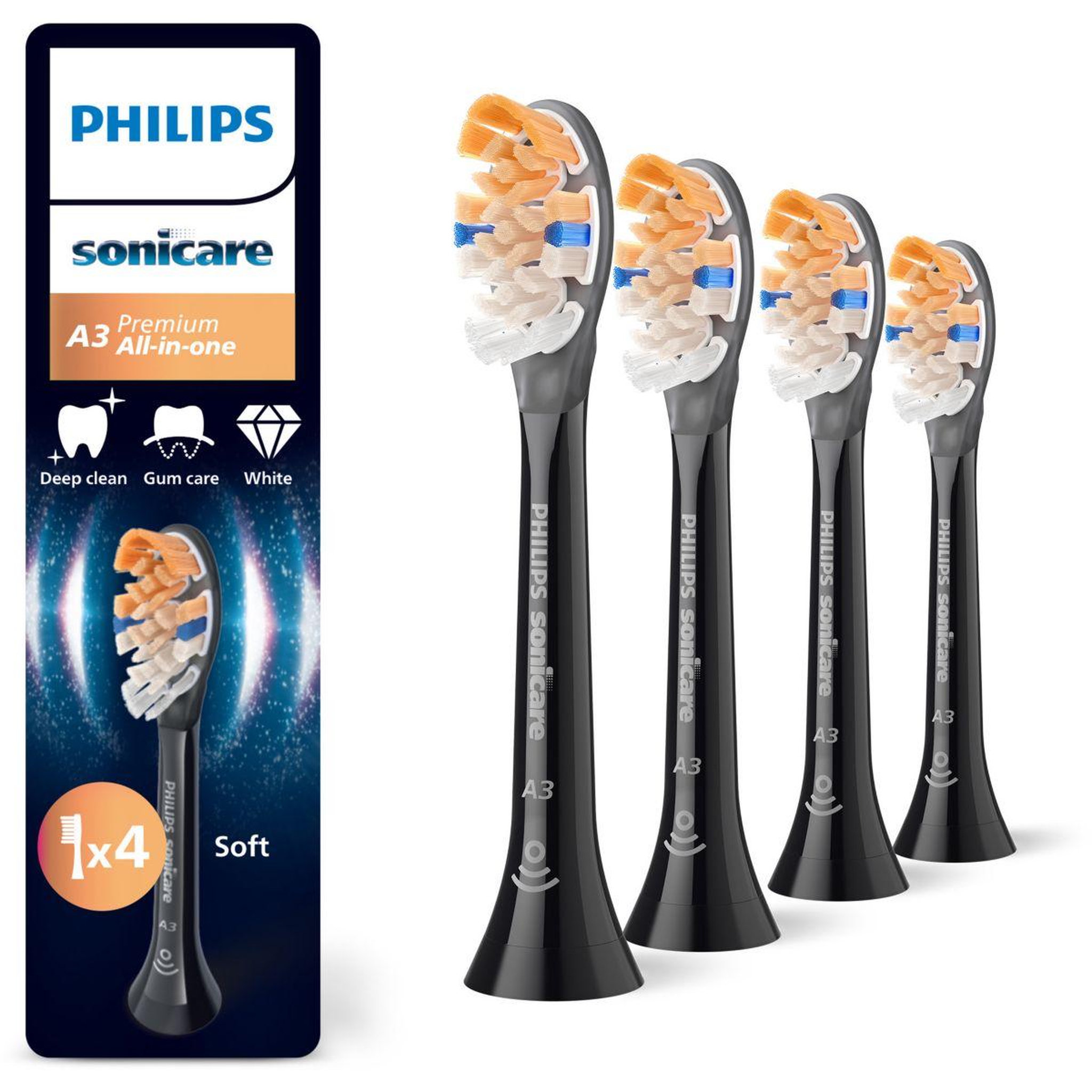 Philips Brossette dentaire Sonicare lot de 4 - HX9092/88  black All in One  A3
