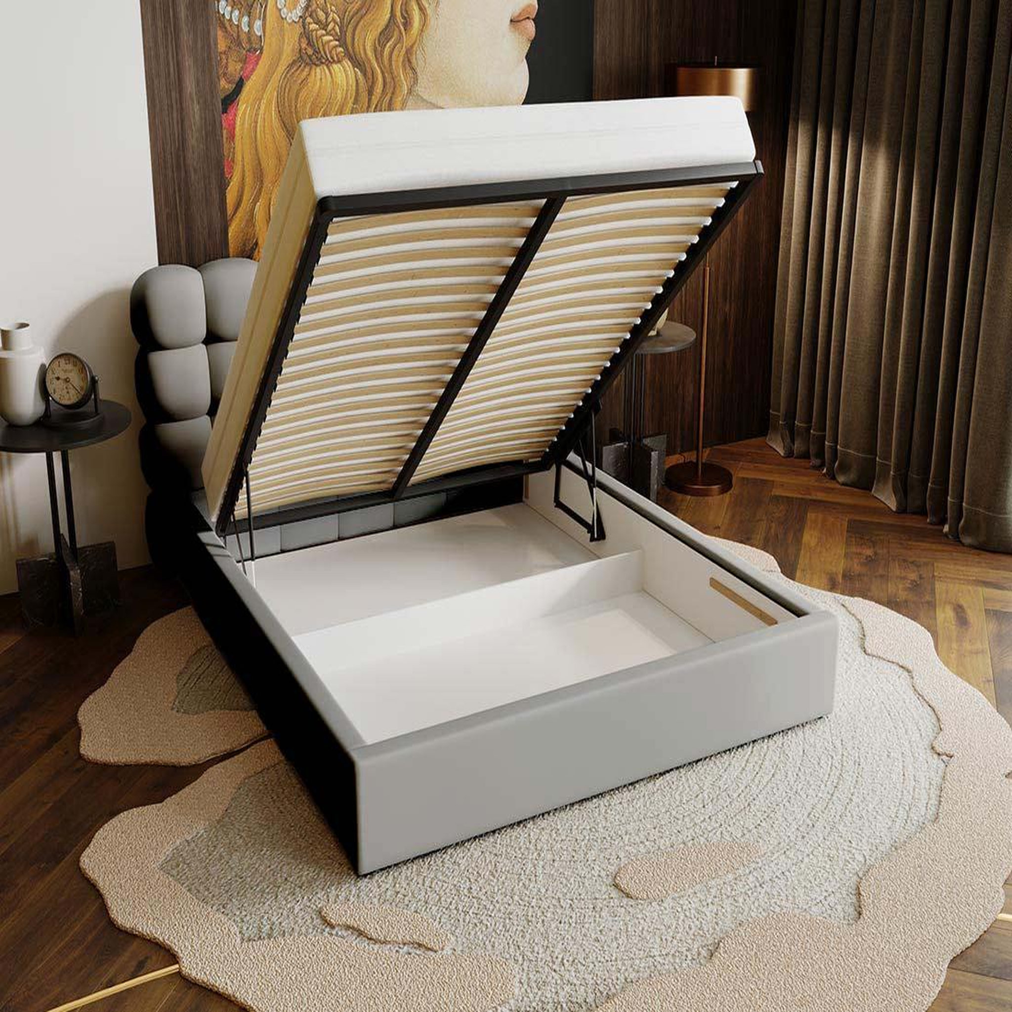 Voir la diapositive 2 : BEST MOBILIER Lotus - lit coffre - 160x200 cm - sommier inclus - en velours