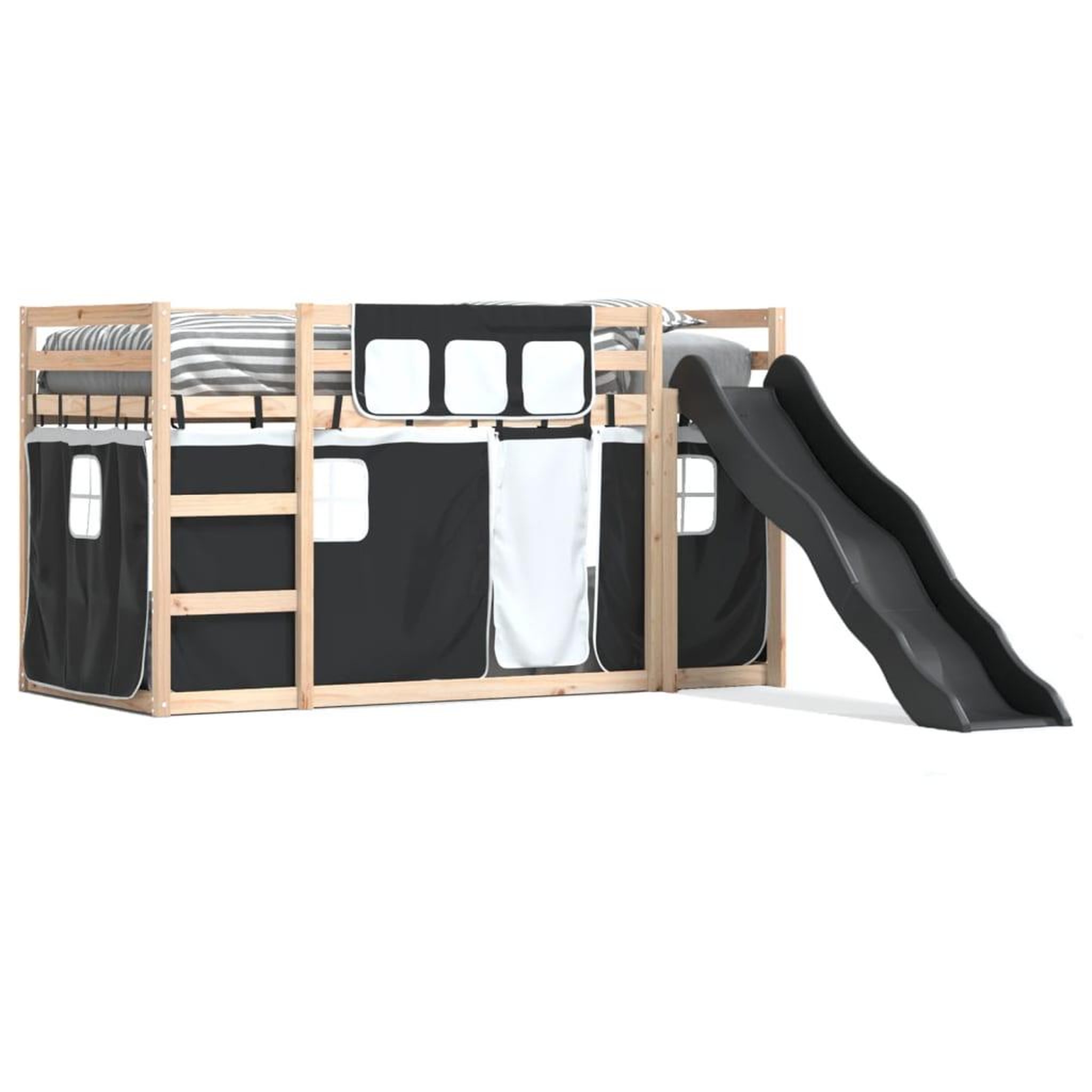 Voir la diapositive 2 : VIDAXL Lit superpose sans matelas avec toboggan blanc noir 80x200 cm
