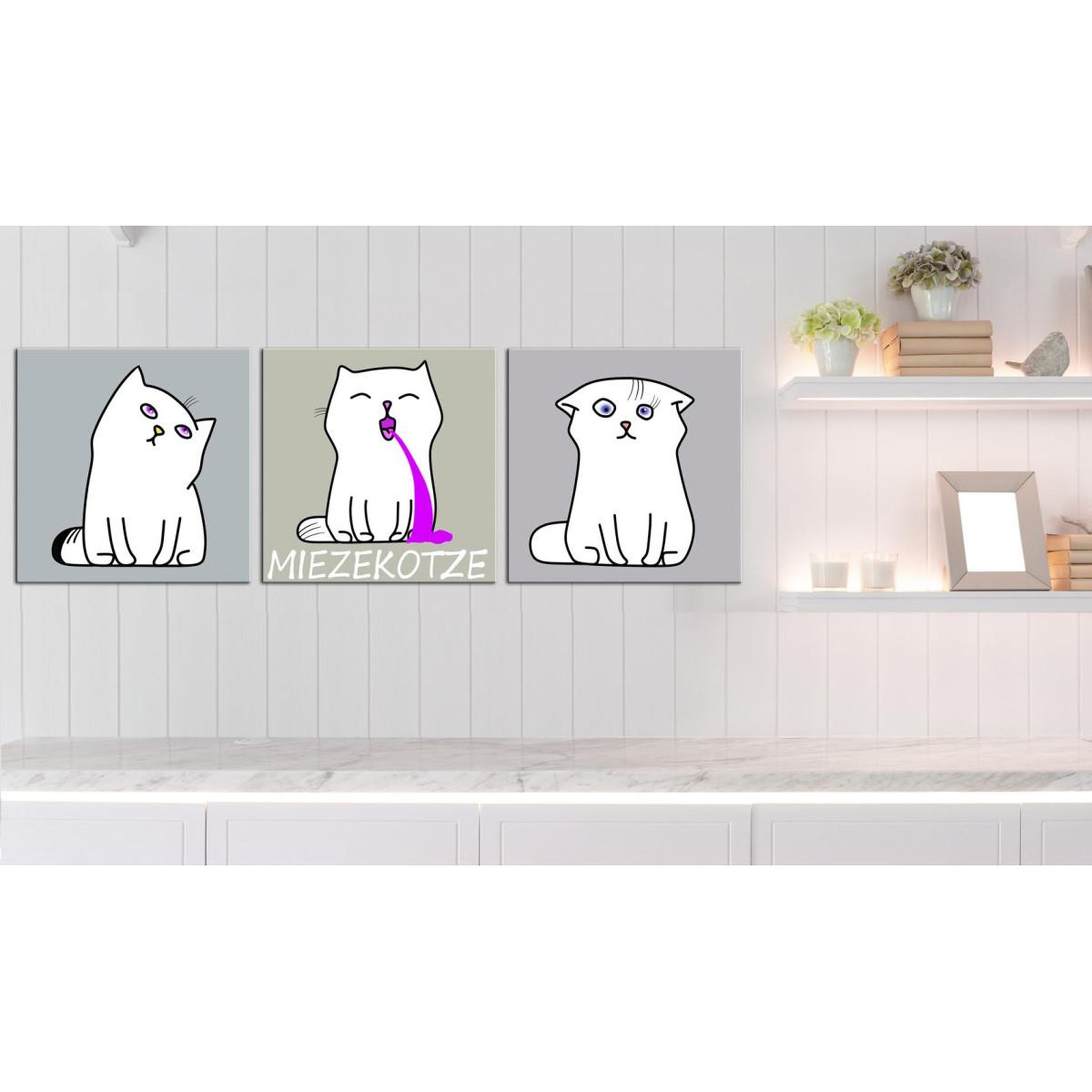 Voir la diapositive 2 : Paris Prix Tableau imprimé  miezekotze : cat trio  40x120cm