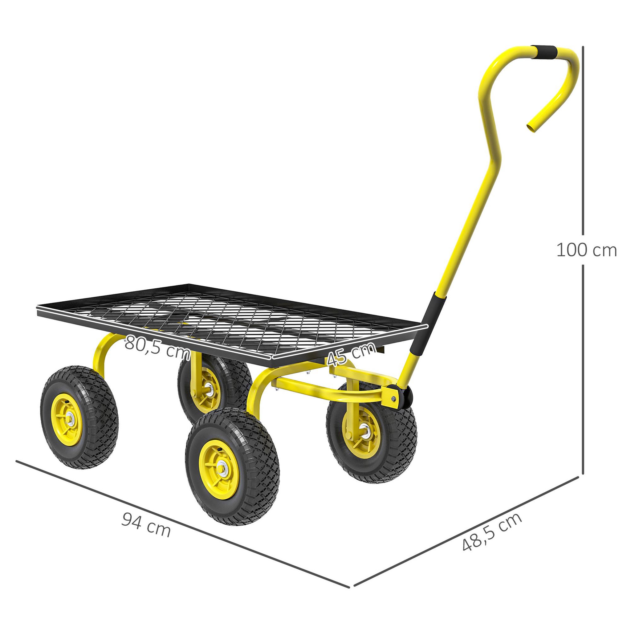 Voir la diapositive 3 : OUTSUNNY Chariot de transport jardin remorque à main charrette à bras 4 roues charge max. 150 Kg acier noir jaune