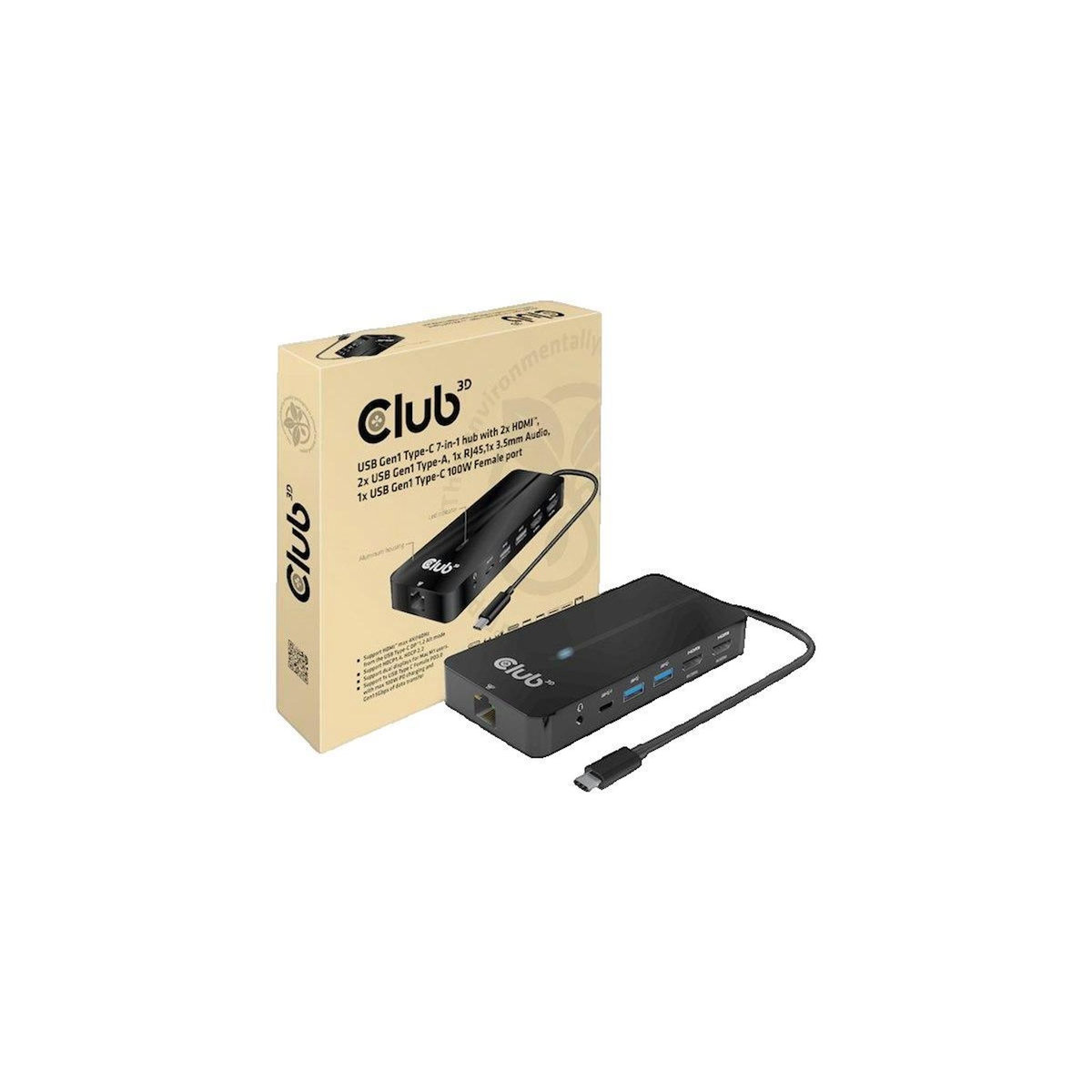 CLUB 3D Hub USB Club-3D CSV-1595 avec 7 ports et support double écran 4K Ultra HD
