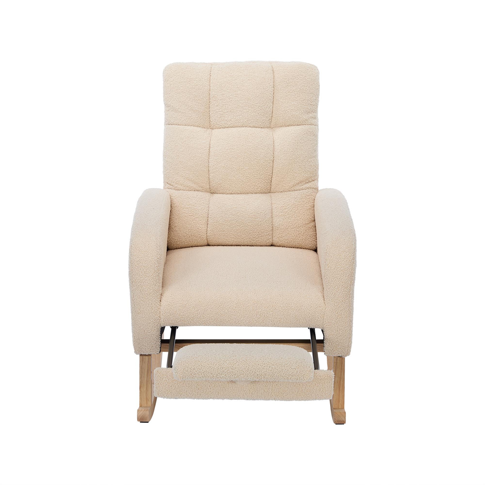 Voir la diapositive 5 : MERAX Fauteuil à Bascule Rocking Chair Avec Repose-pieds Teddy Beige