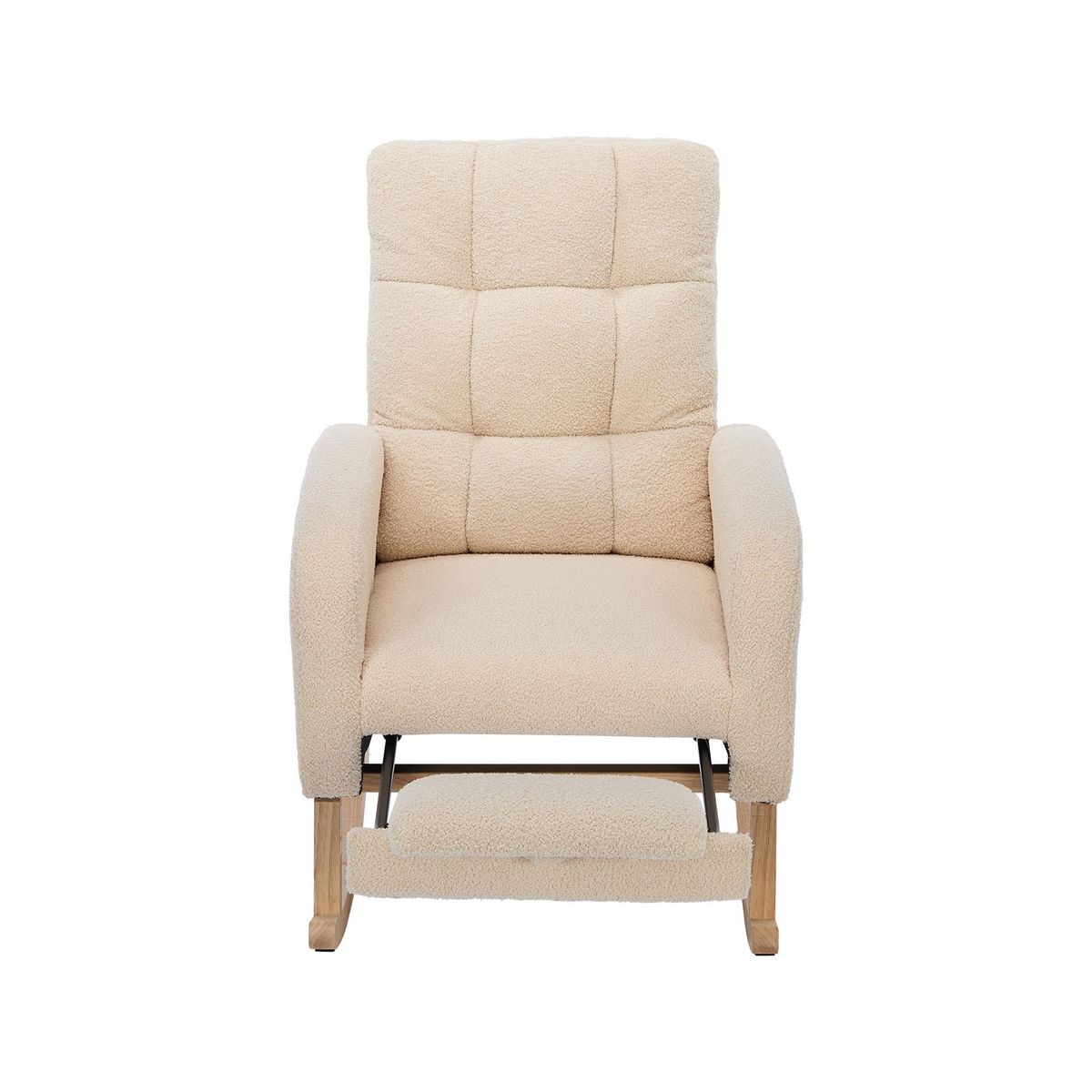 MERAX Fauteuil à Bascule Rocking Chair Avec Repose-pieds Teddy Beige