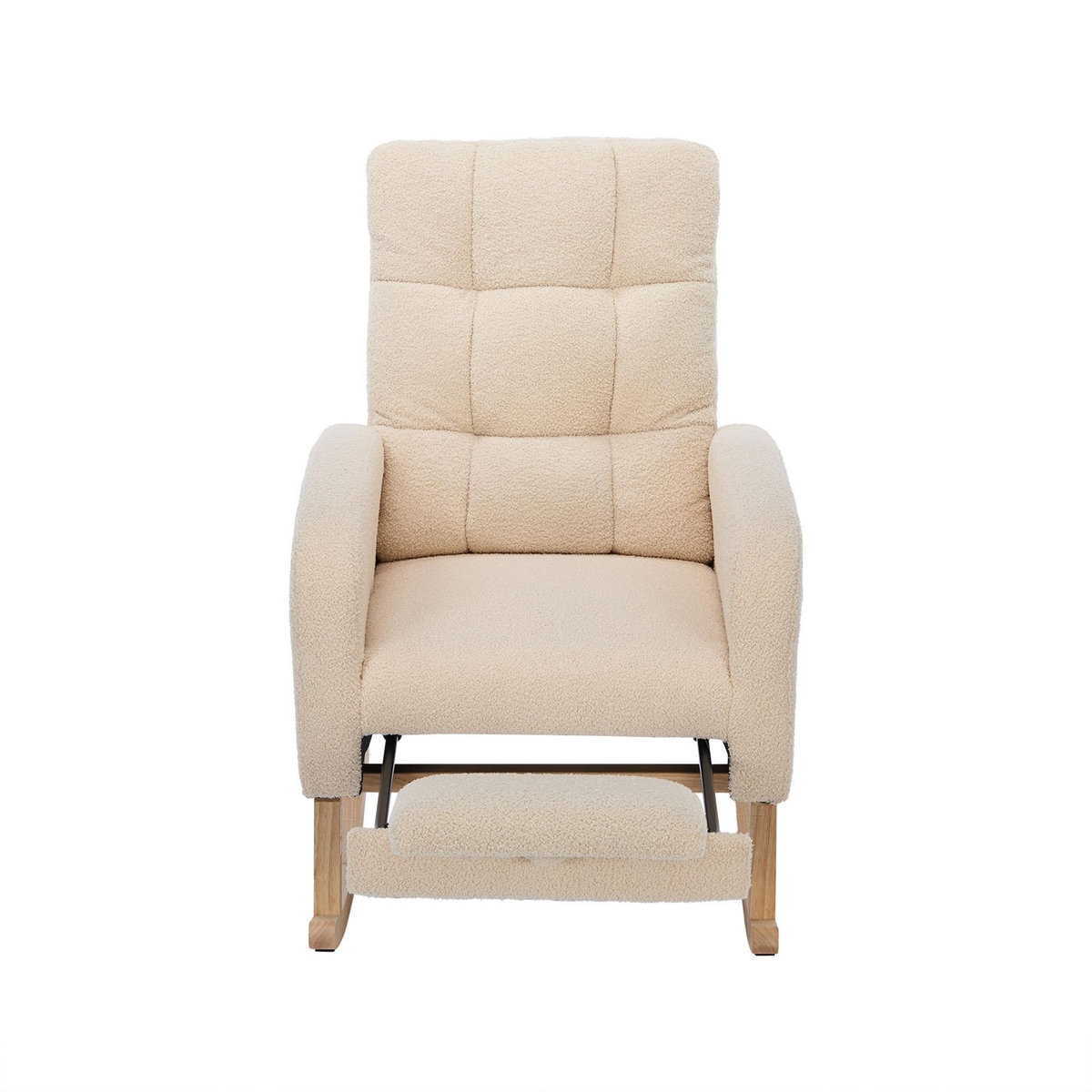 MERAX Fauteuil à Bascule Rocking Chair Avec Repose-pieds Teddy Beige