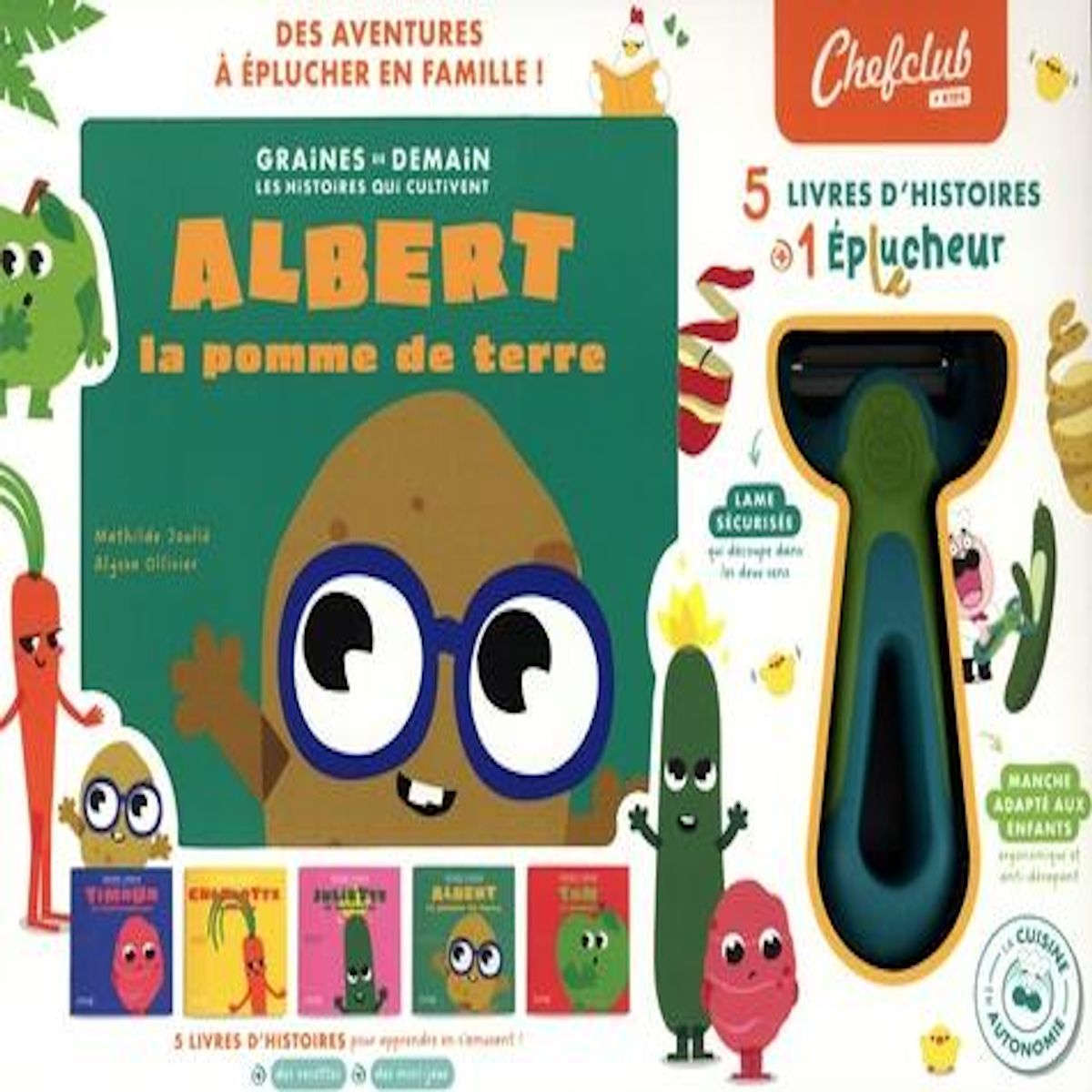 GRAINES DE DEMAIN. COFFRET AVEC 5 LIVRES D'HISTOIRES ET 1 EPLUCHEUR, Joulié Mathilde