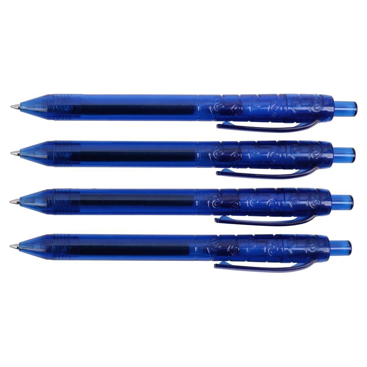 AUCHAN Lot de 4 stylos bille rétractables pointe 1mm bleu
