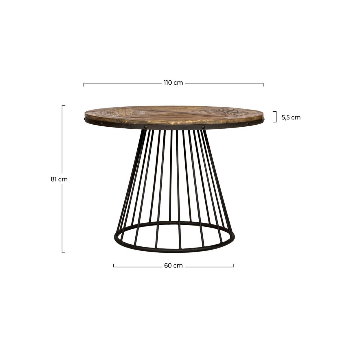 Rendez vous déco Table ronde 5 personnes en bois de cèdre et pied en métal D110 cm-Pralus